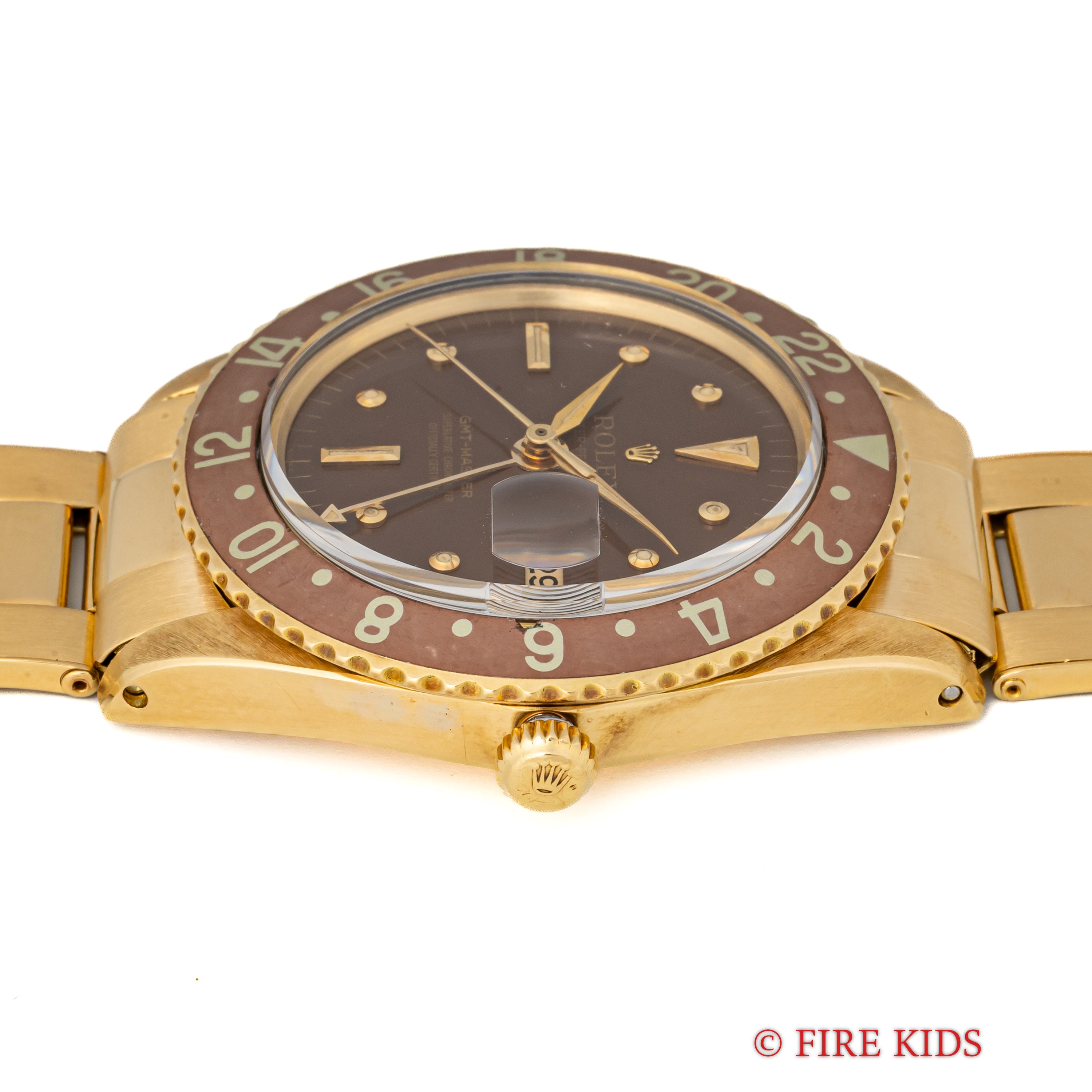 ロレックス 18金無垢GMTマスター Ref.1675 1964年製 ガードレス 茶ツボ ドーフィンハンド 純正金無垢リベットブレス