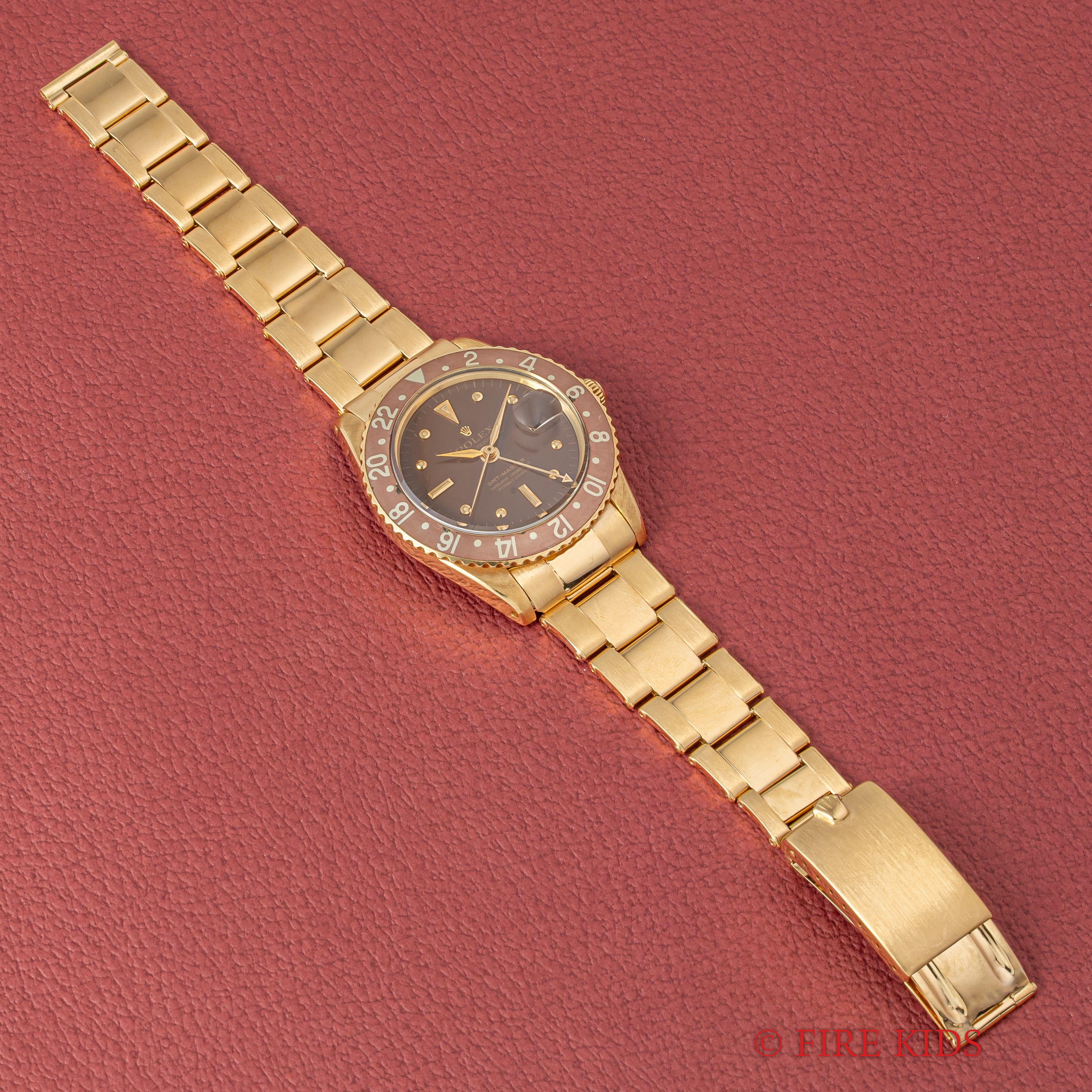 ロレックス 18金無垢GMTマスター Ref.1675 1964年製 ガードレス 茶ツボ ドーフィンハンド 純正金無垢リベットブレス