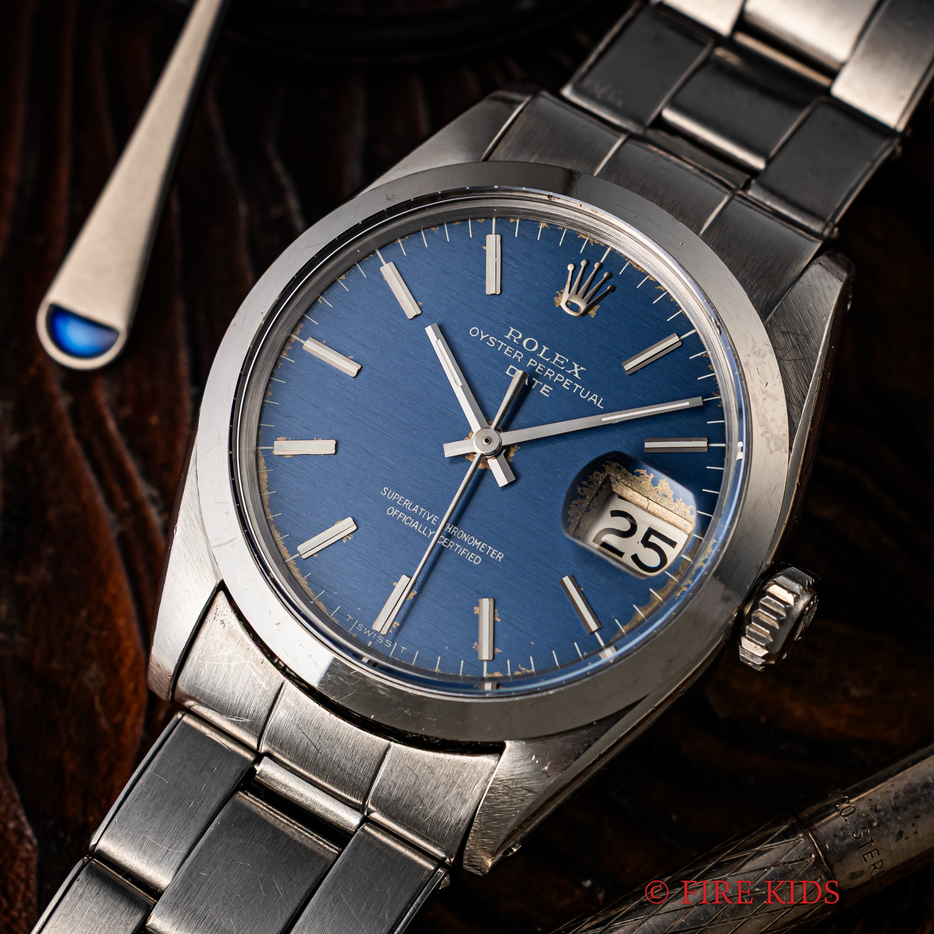 ロレックス 1966年製  オイスターパーペチュアルデイト 自動巻き Ref.1500 ブルーダイヤル 純正リベットブレス