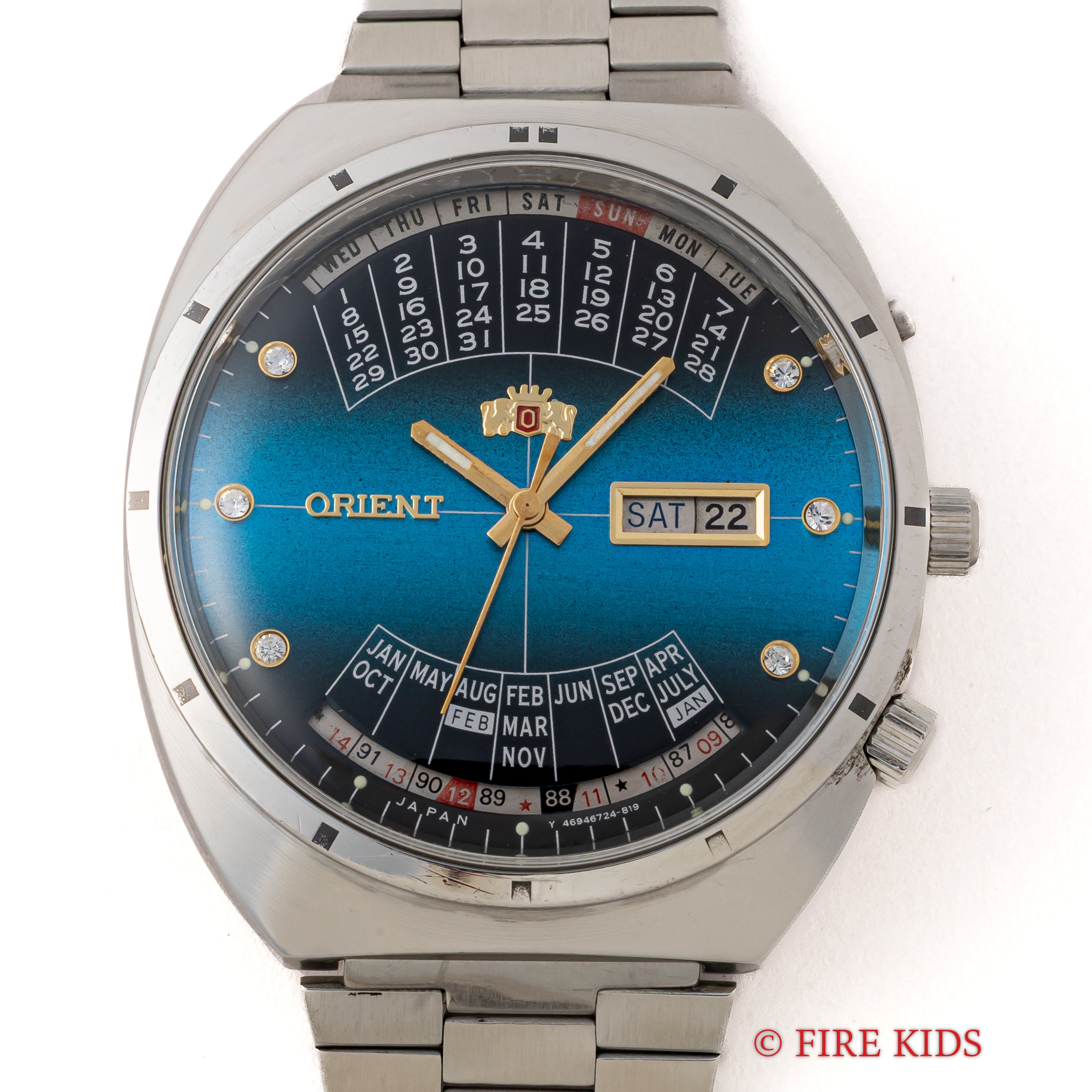 ORIENT オリエント　万年カレンダー時計　自動巻き オリエント 万年カレンダー 復刻モデル ブルー文字盤 自動巻き