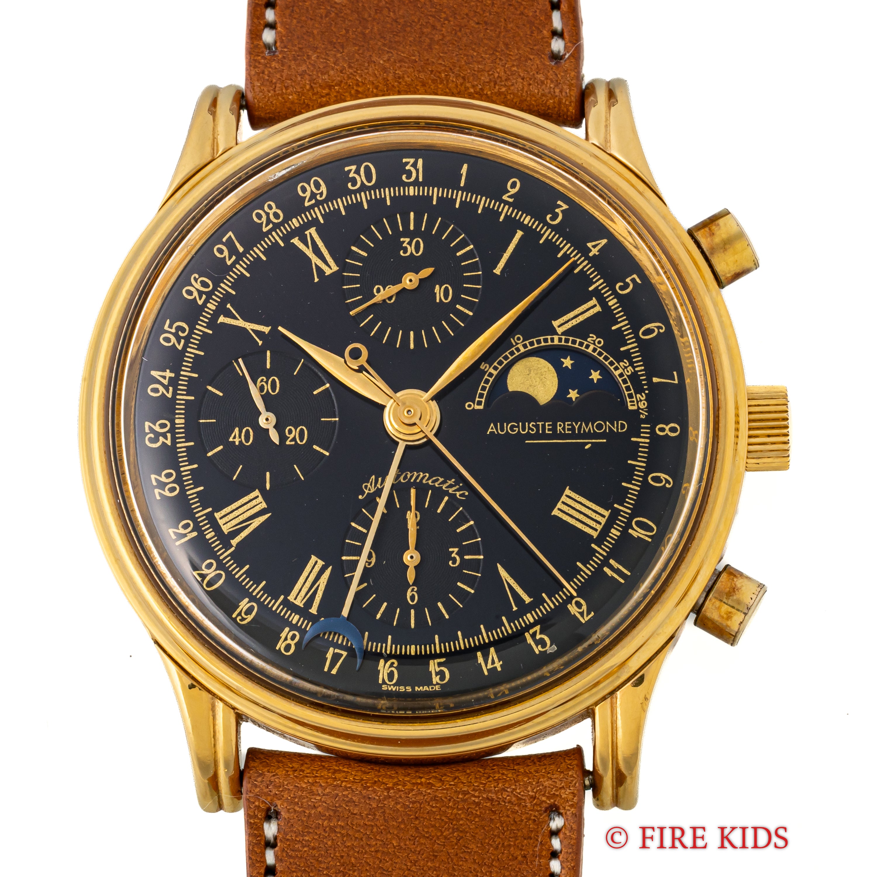 オーガストレイモンド 自動巻ムーンフェイズクロノグラフ 1990年代製 cal.バルジュー7750 スケルトンバック