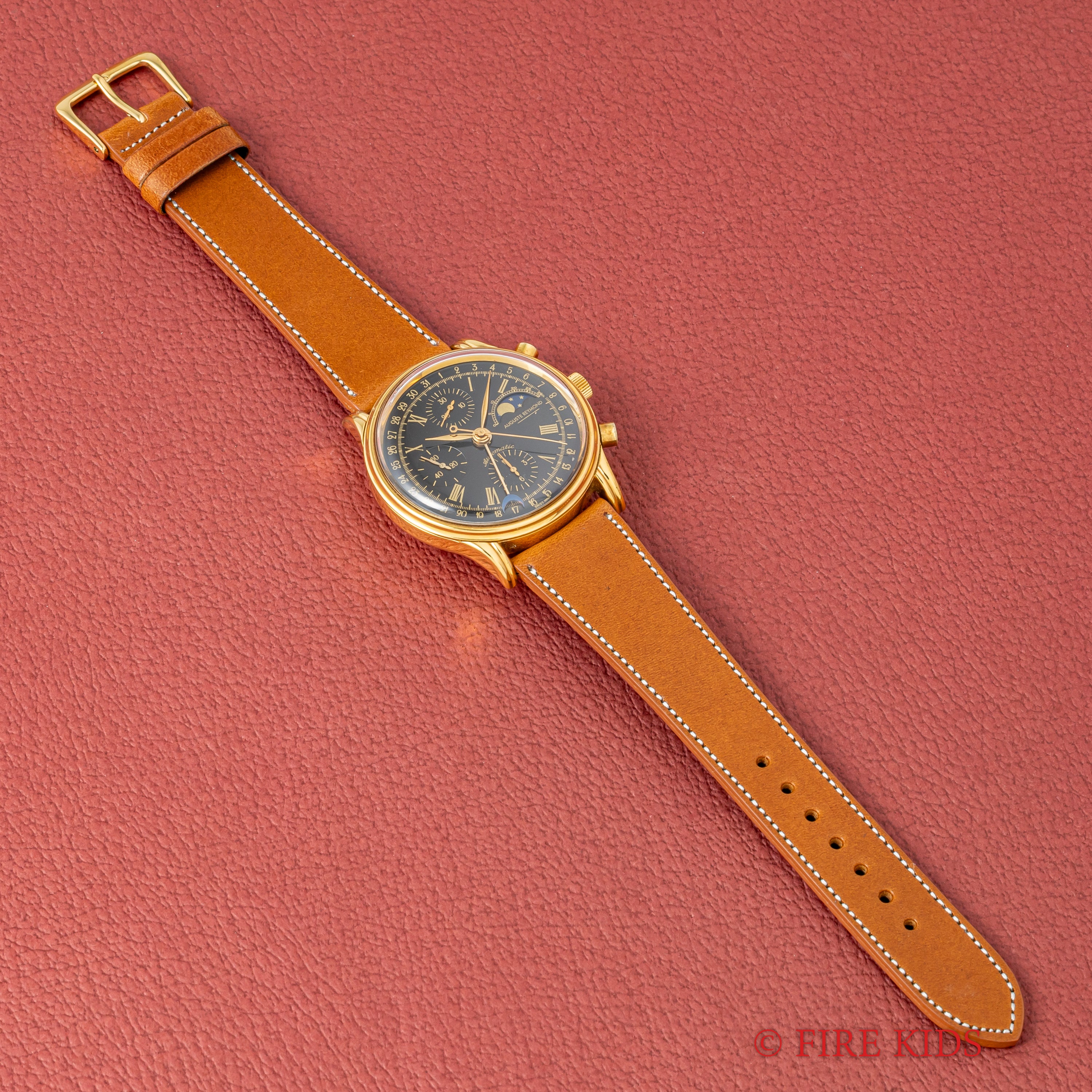 オーガストレイモンド 自動巻ムーンフェイズクロノグラフ 1990年代製 cal.バルジュー7750 スケルトンバック