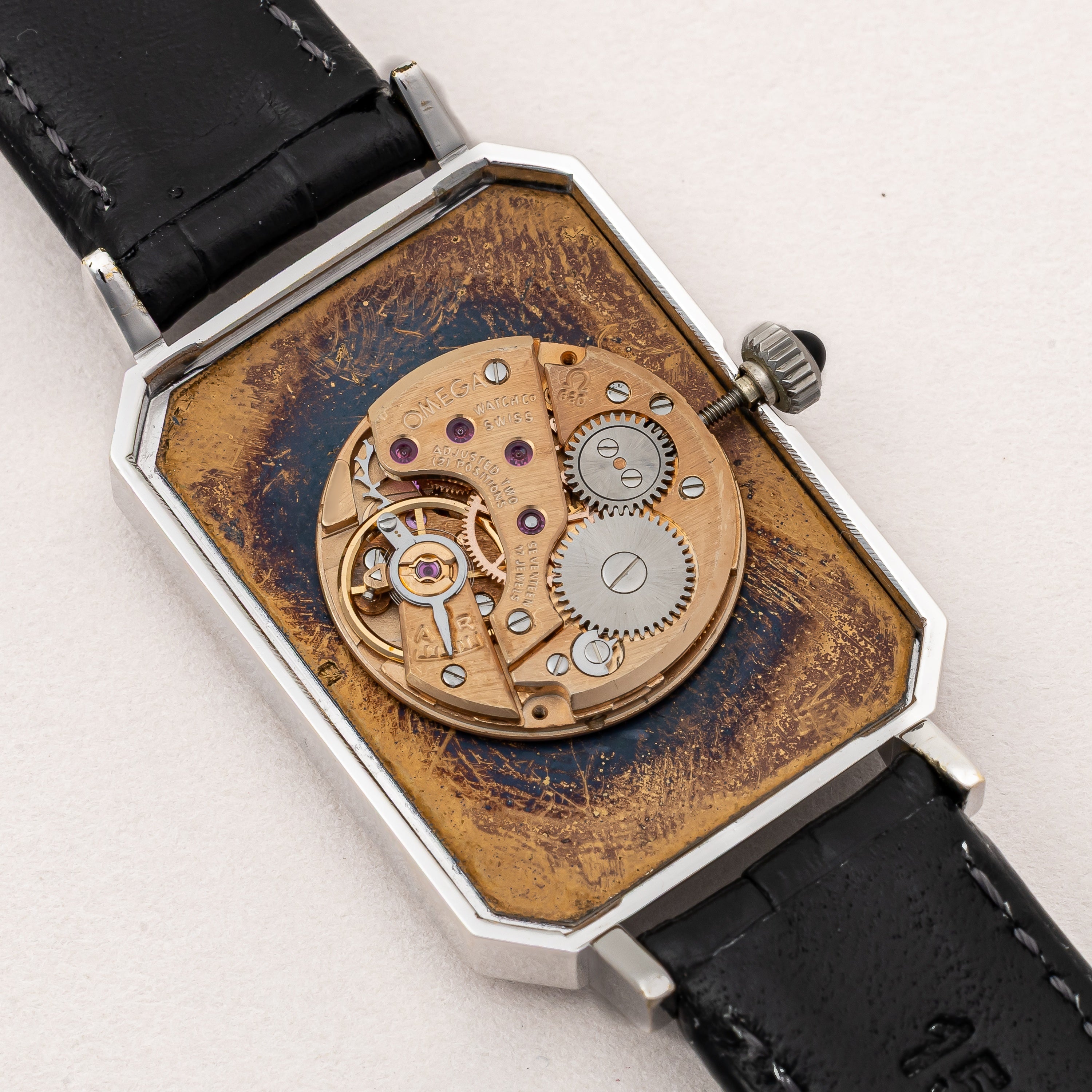 オメガ デ・ヴィル 角型 ブルーダイヤル 1972年製 手巻き カットガラス