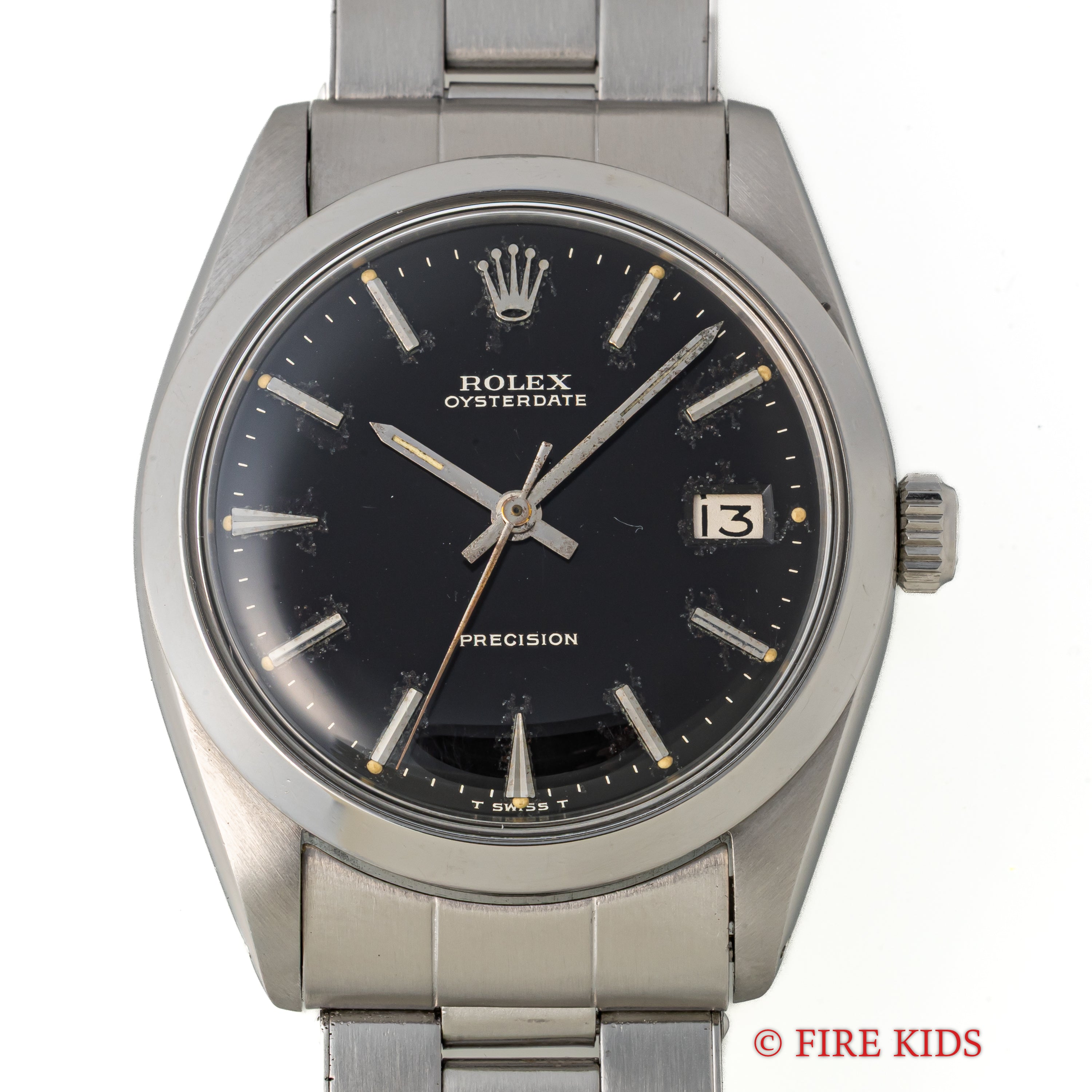 ロレックス オイスターデイト 1966年製 Ref.6694 手巻 ブラックギルトダイヤル ドーム風防 純正リベット