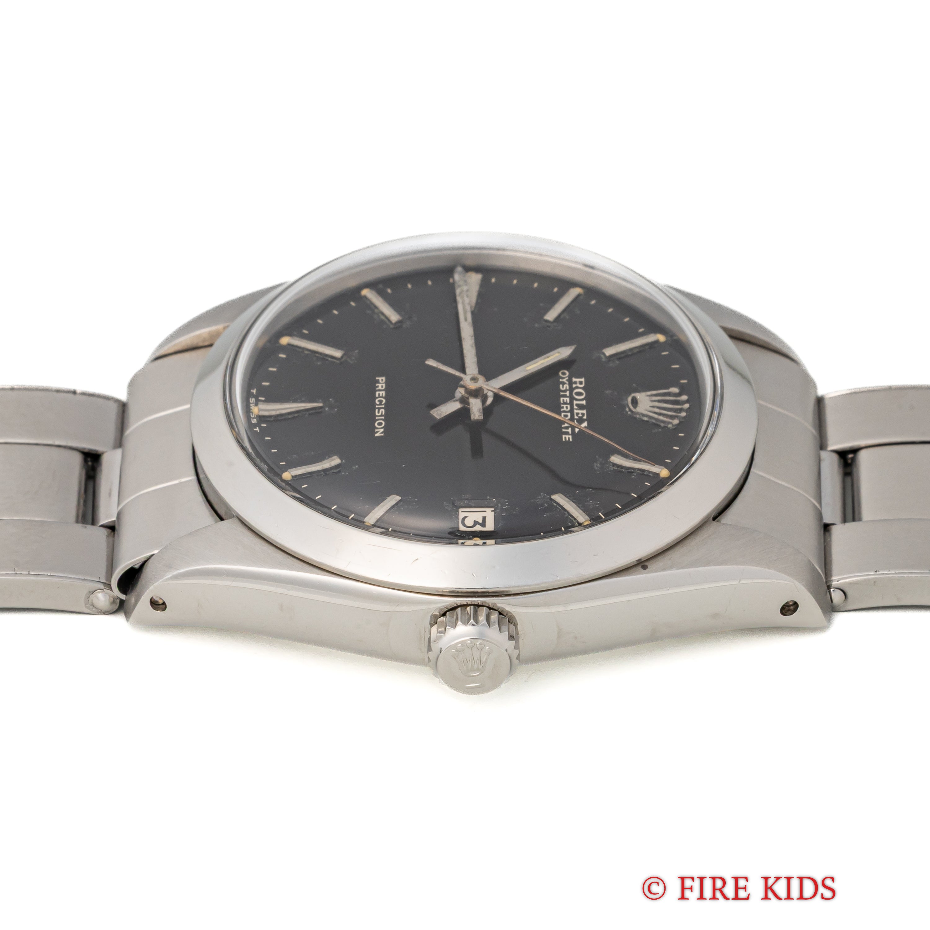 ロレックス オイスターデイト 1966年製 Ref.6694 手巻 ブラックギルトダイヤル ドーム風防 純正リベット