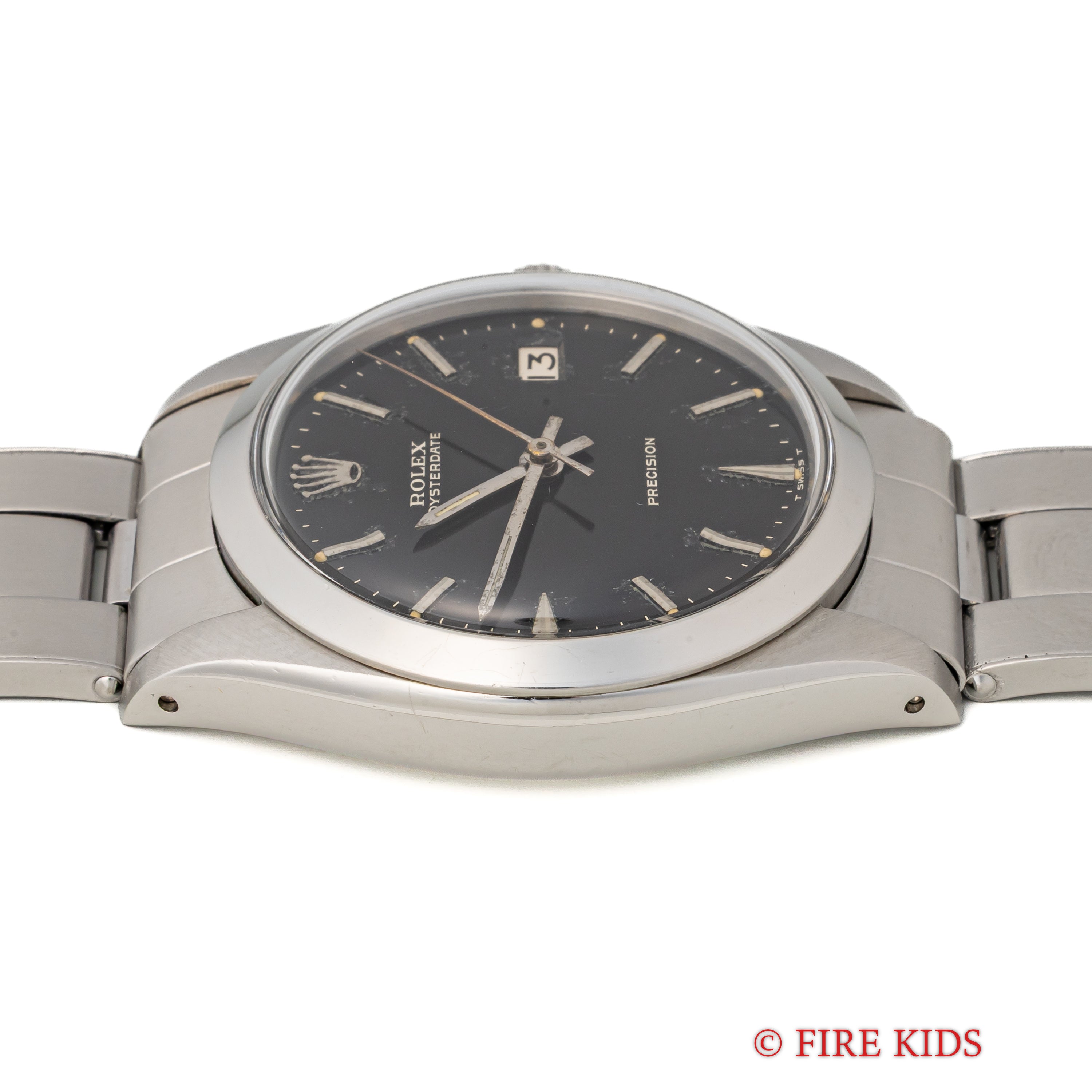 ロレックス オイスターデイト 1966年製 Ref.6694 手巻 ブラックギルトダイヤル ドーム風防 純正リベット