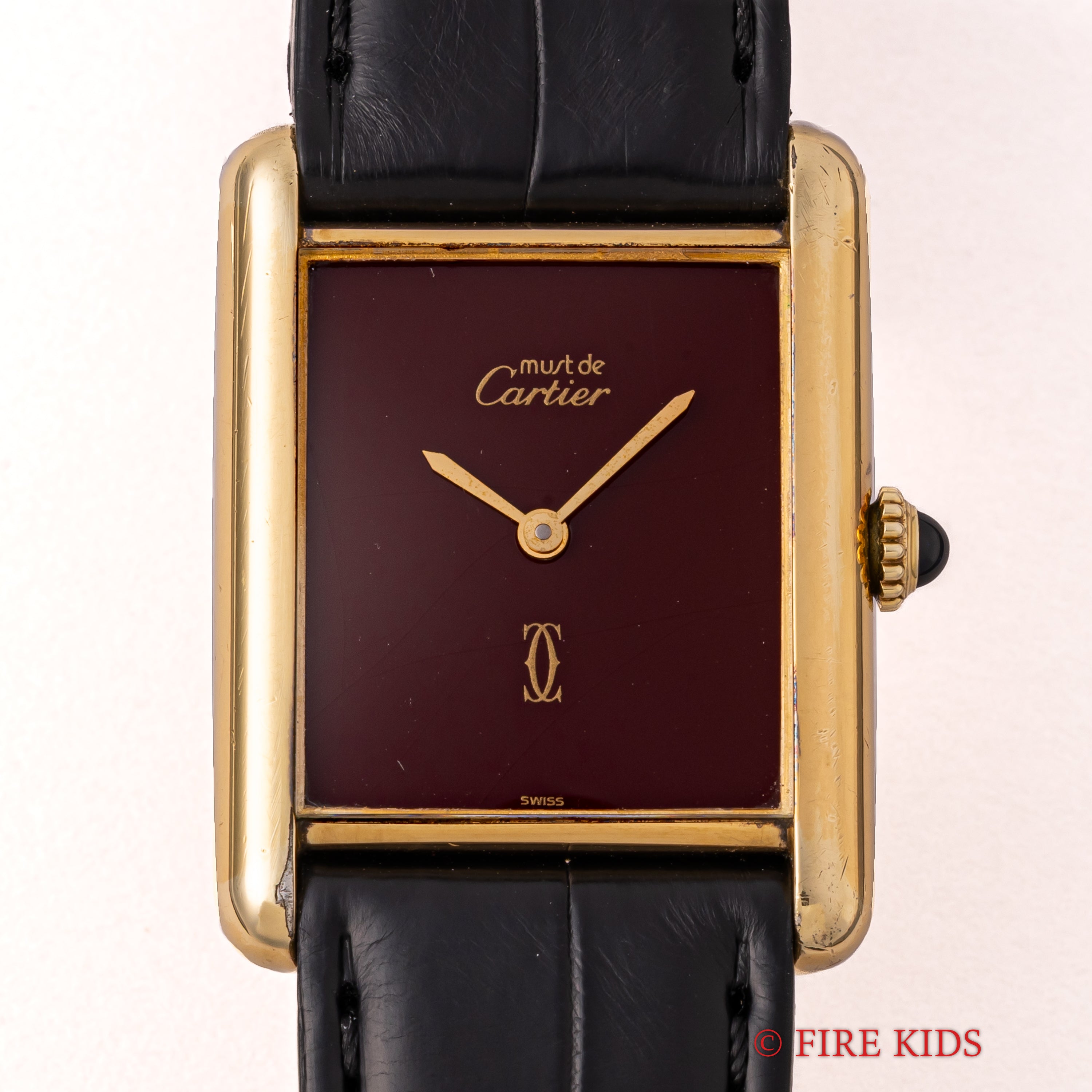 カルティエ マストタンク 1980年代製 LMサイズ 手巻き ガーネットダイヤル 純正Dバックル付き