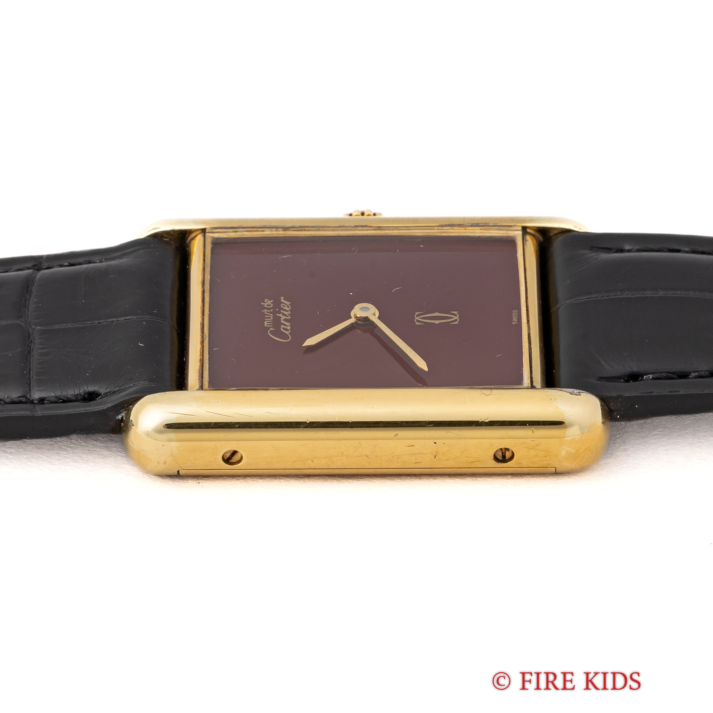 カルティエ マストタンク 1980年代製 LMサイズ 手巻き ガーネットダイヤル 純正Dバックル付き