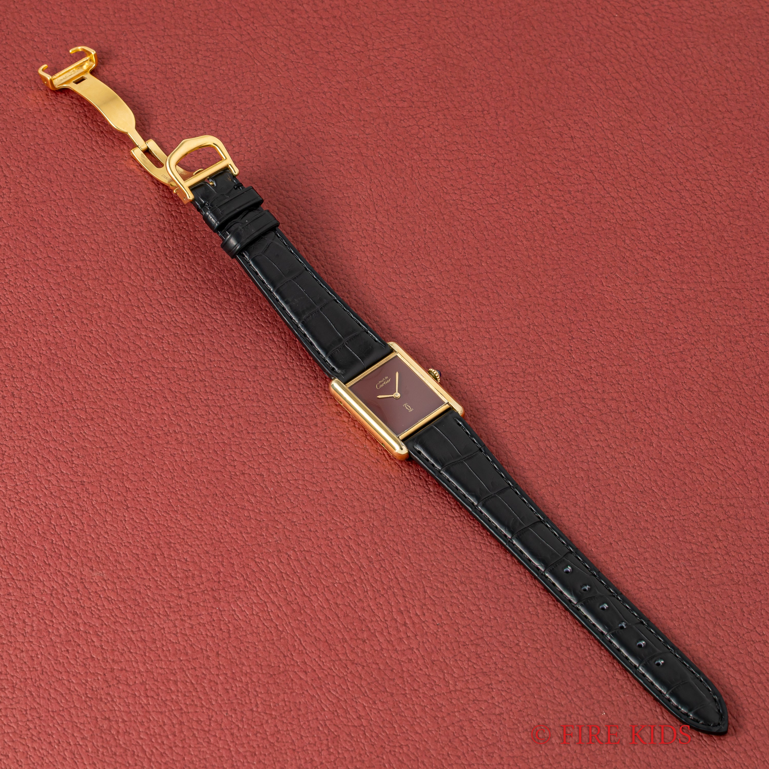 カルティエ マストタンク 1980年代製 LMサイズ 手巻き ガーネットダイヤル 純正Dバックル付き