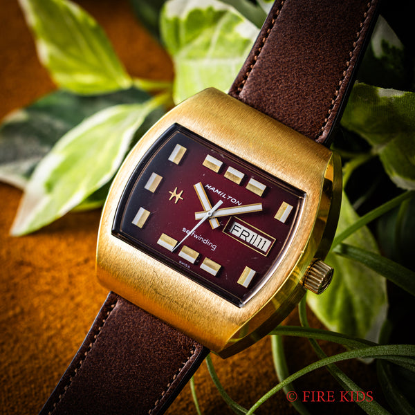 【希少美品】HAMILTON 自動巻 ビンテージ ハミルトン TVスクリーン 1970年代製 レッドグラデーション