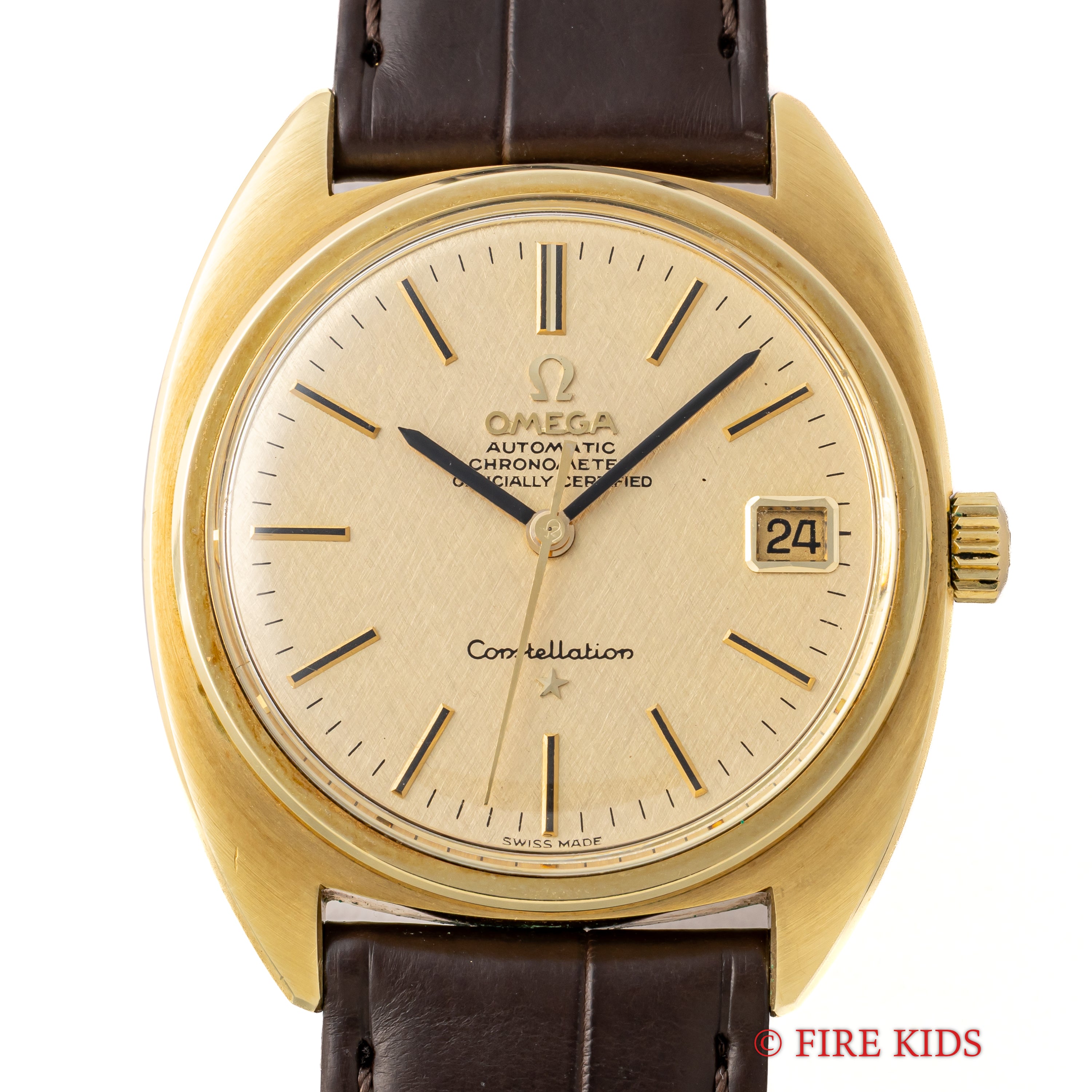 オメガ コンステレーション 1967年製 トップゴールドケース リネンダイヤル ジェンタデザイン 自動巻クロノメーター 純正尾錠