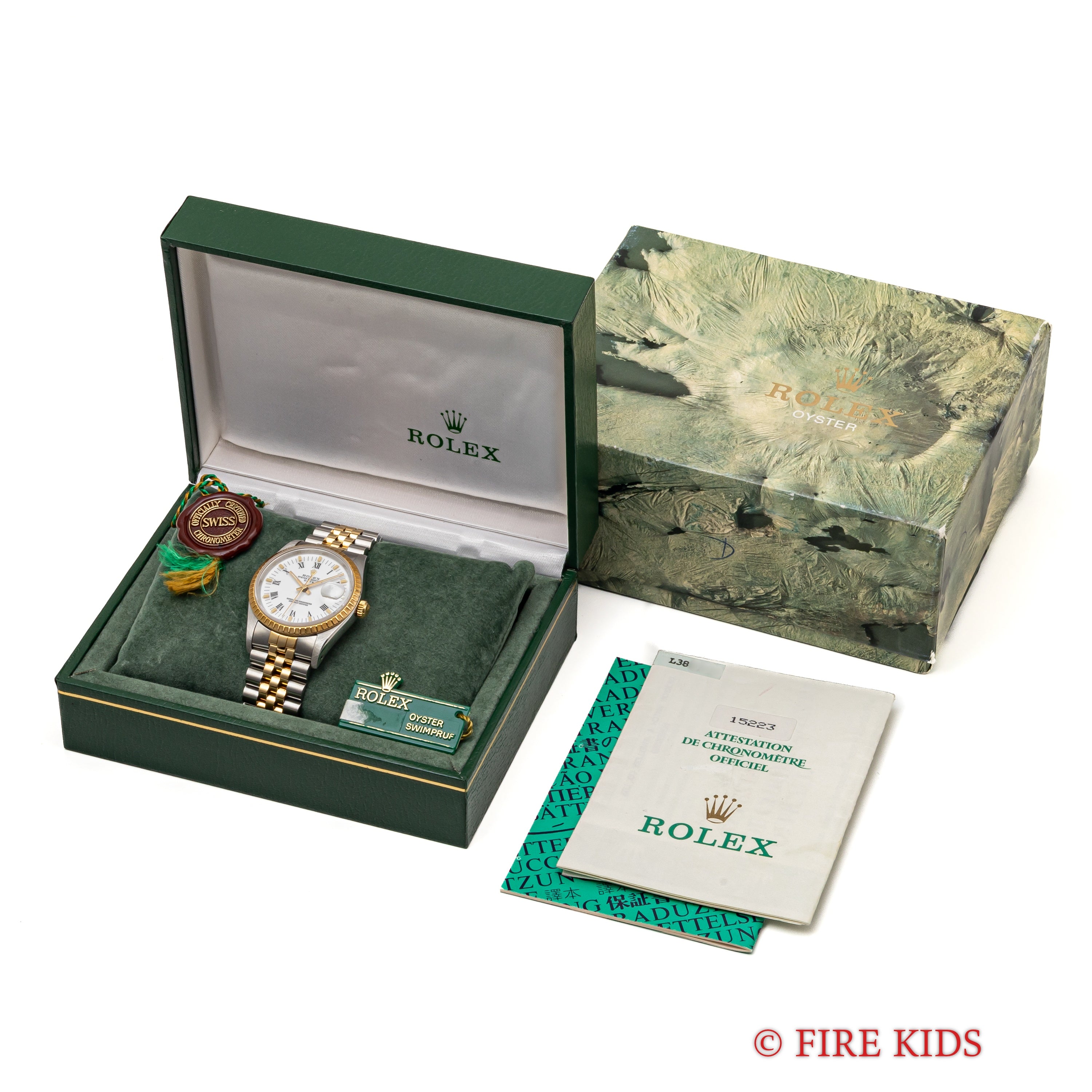 ロレックス 1989年～1990年製 オイスターパーペチュアルデイト コンビ Ref.15223 ホワイトローマンダイヤル 箱、ギャラ付