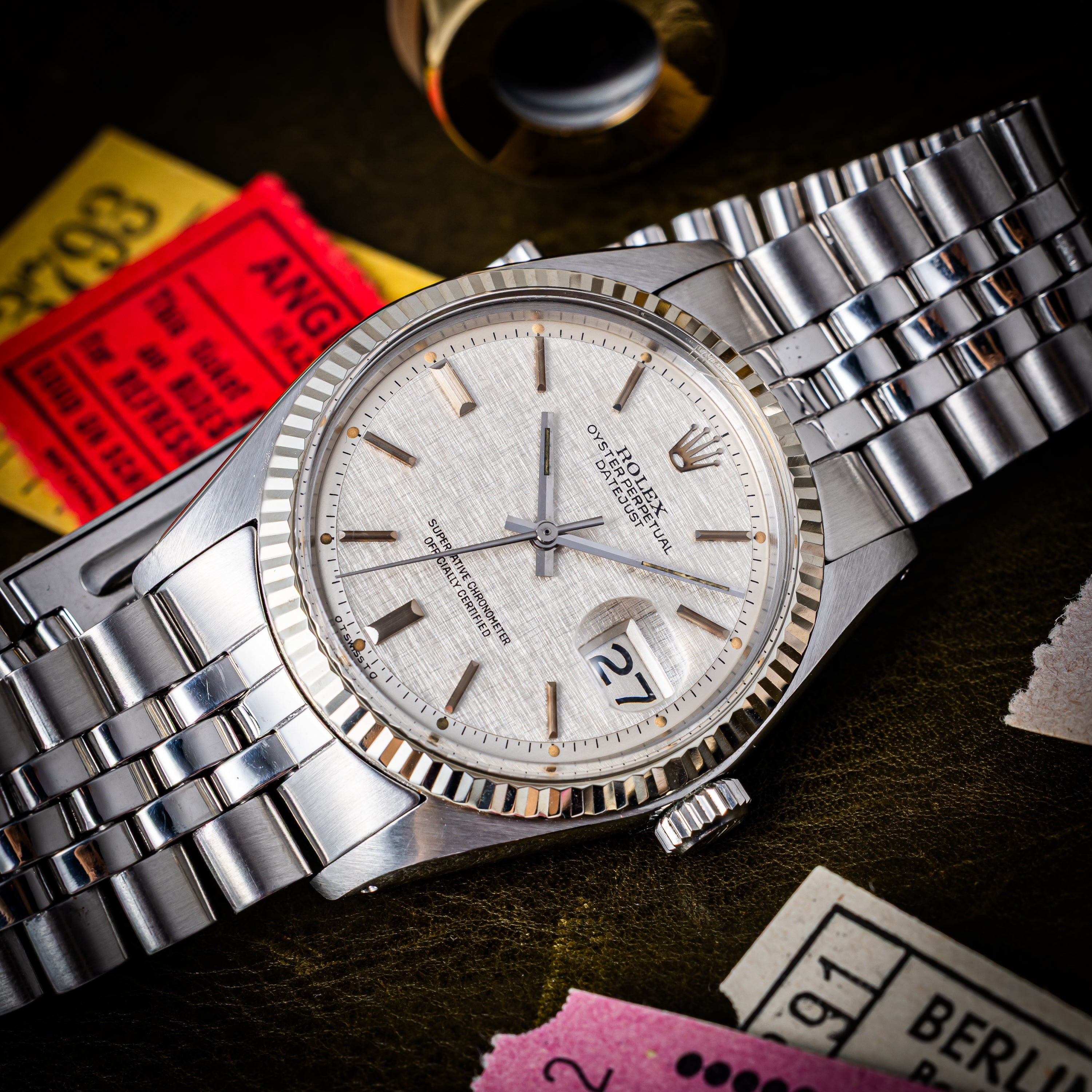 ロレックス デイトジャスト 自動巻き 1971年製 Ref.1601 Cal.1570リネンシルバーダイヤル ギャラ付き
