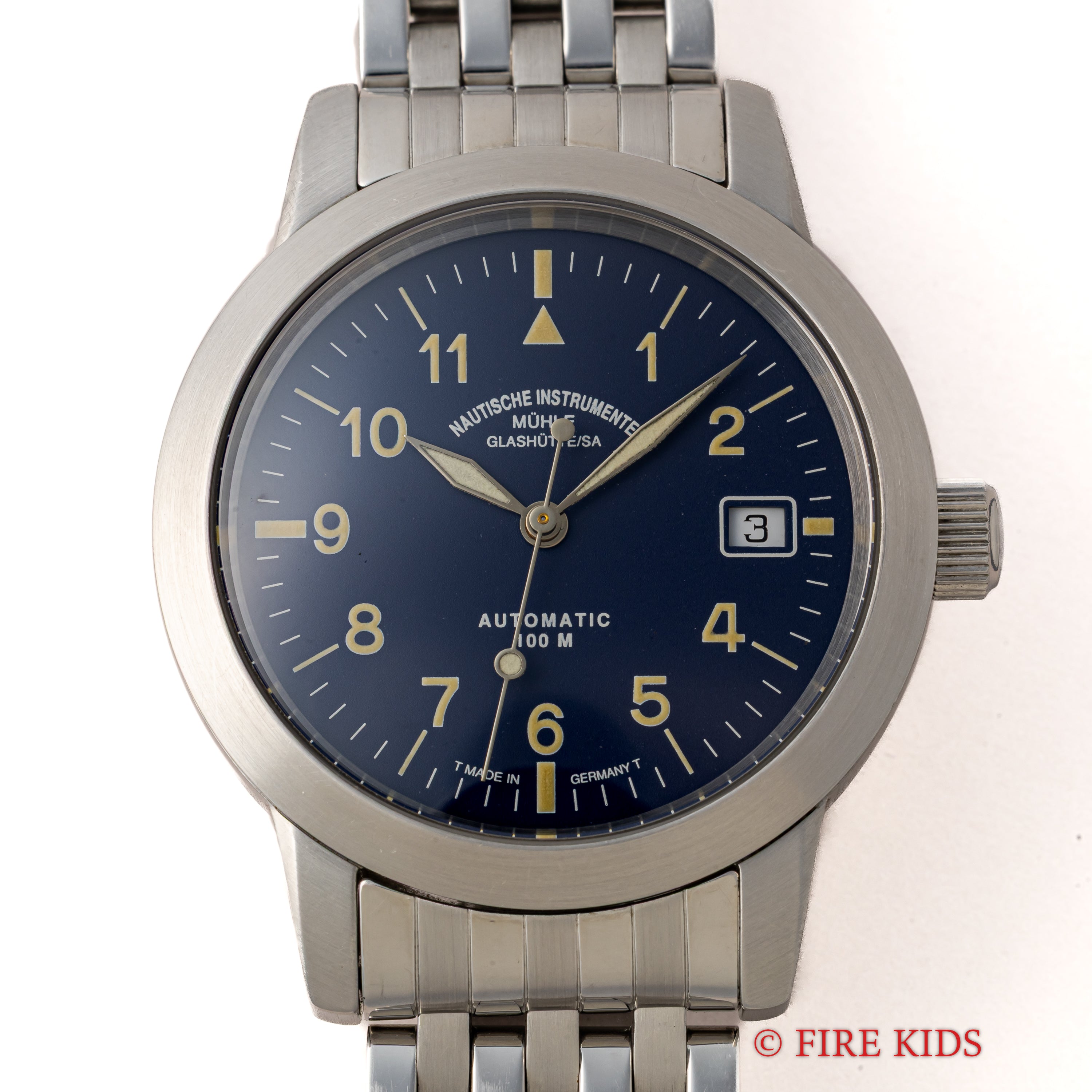 ミューレ・グラスヒュッテ 1990年代製 ブルーアラビアダイヤル 自動巻 ドイツ製 トリチウム夜光