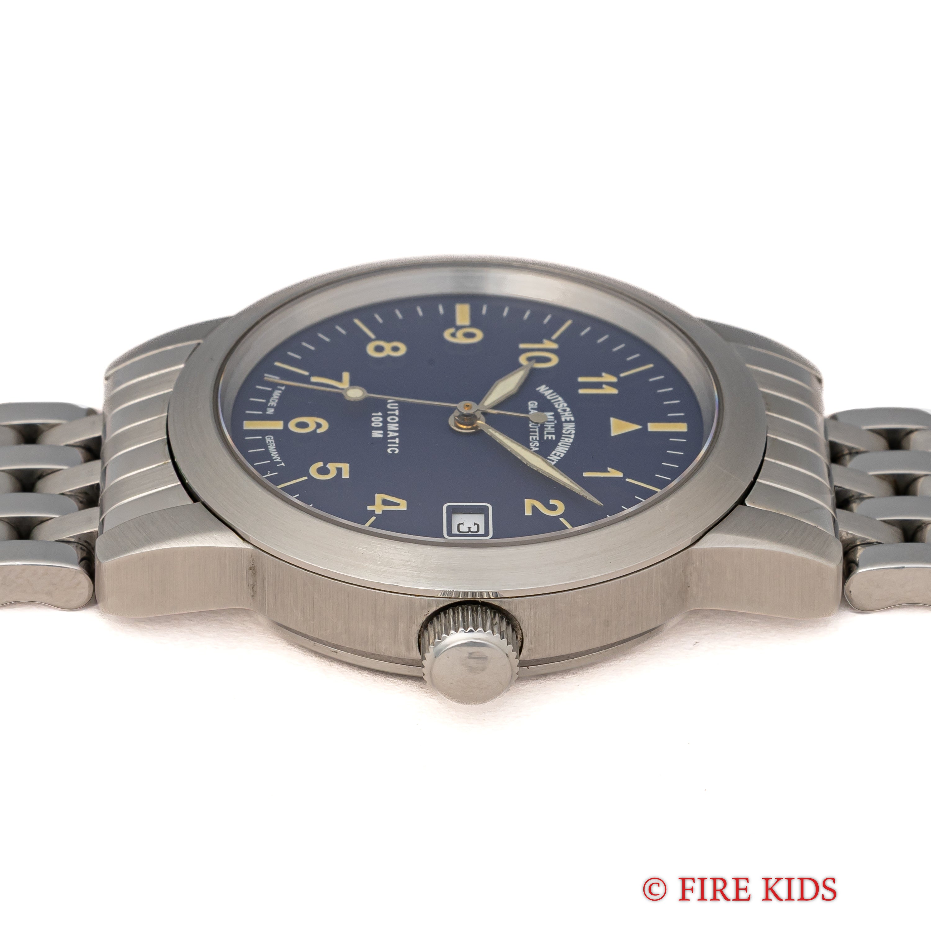 ミューレ・グラスヒュッテ 1990年代製 ブルーアラビアダイヤル 自動巻 ドイツ製 トリチウム夜光