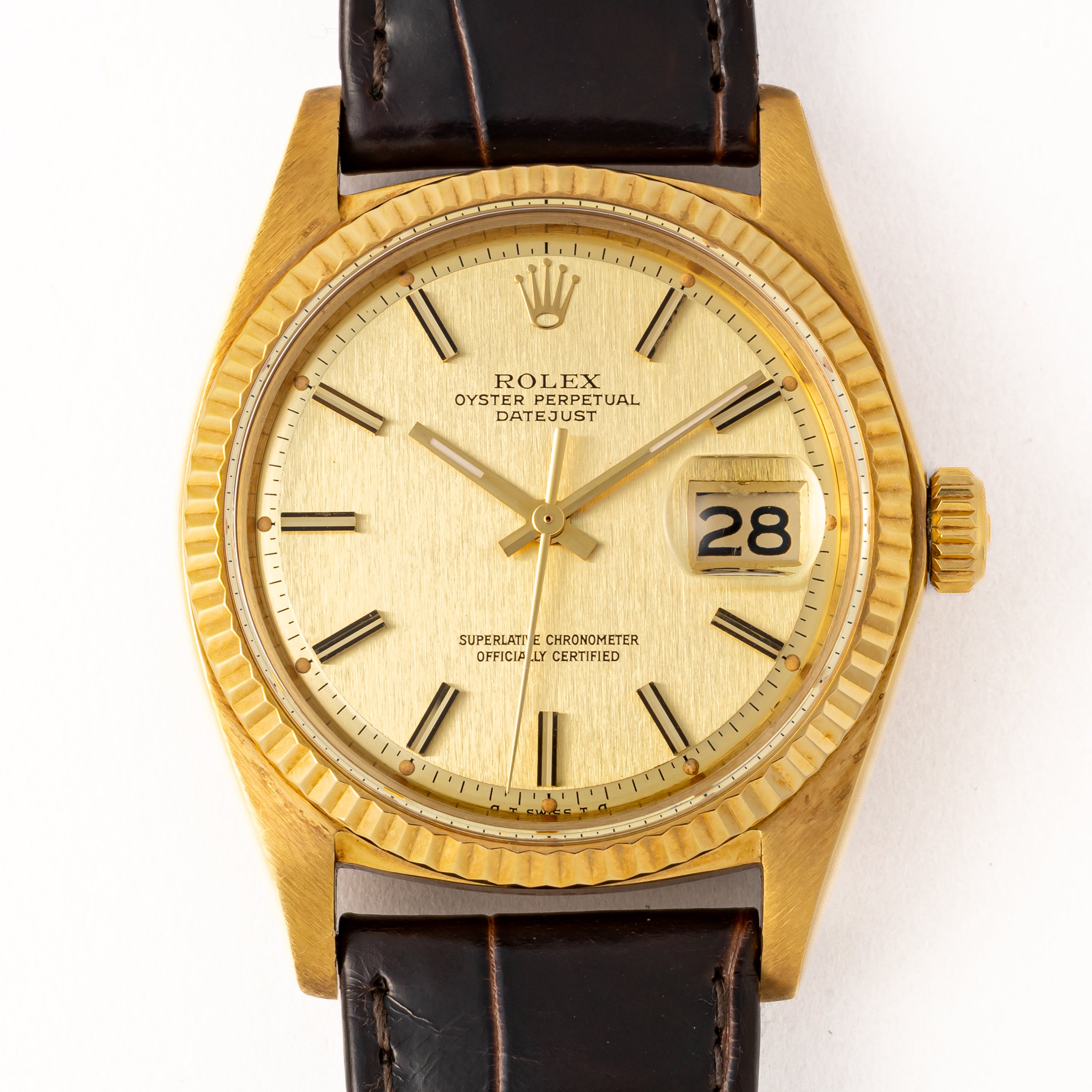 ロレックス デイトジャスト 自動巻き18金無垢 1971年製 シグマダイアル Ref.1601 Cal.1570 純正ベルト、純正18金尾錠付き
