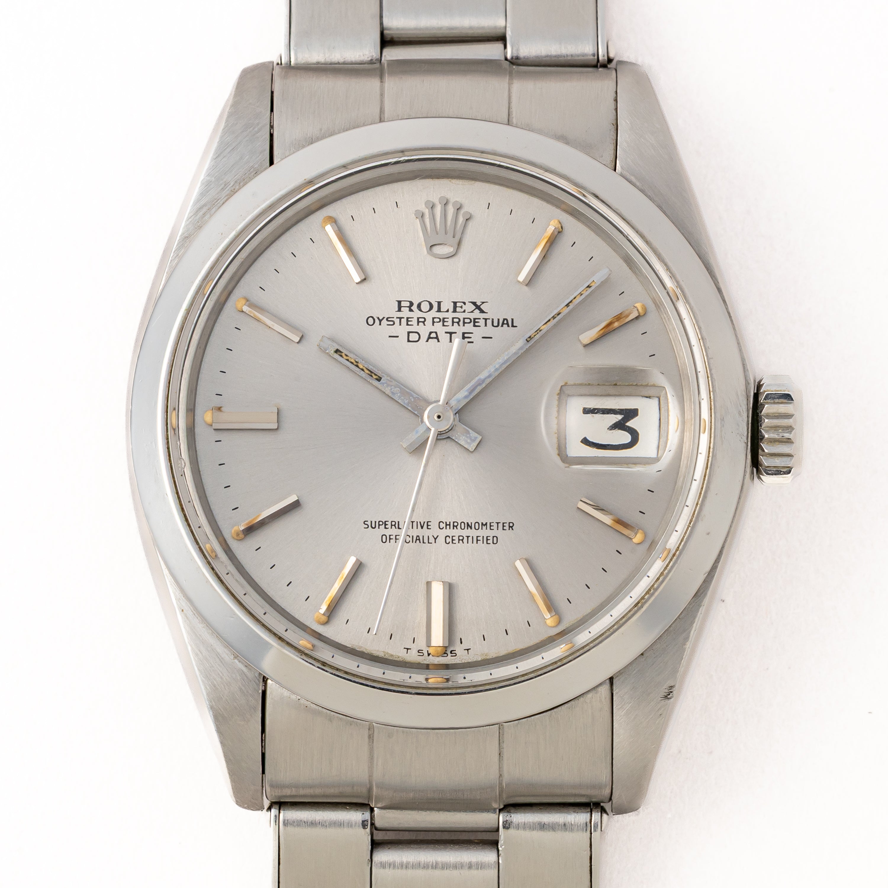 ロレックス オイスターパーペチュアルデイト 1971年製 Ref.1500 純正リベットブレス付き