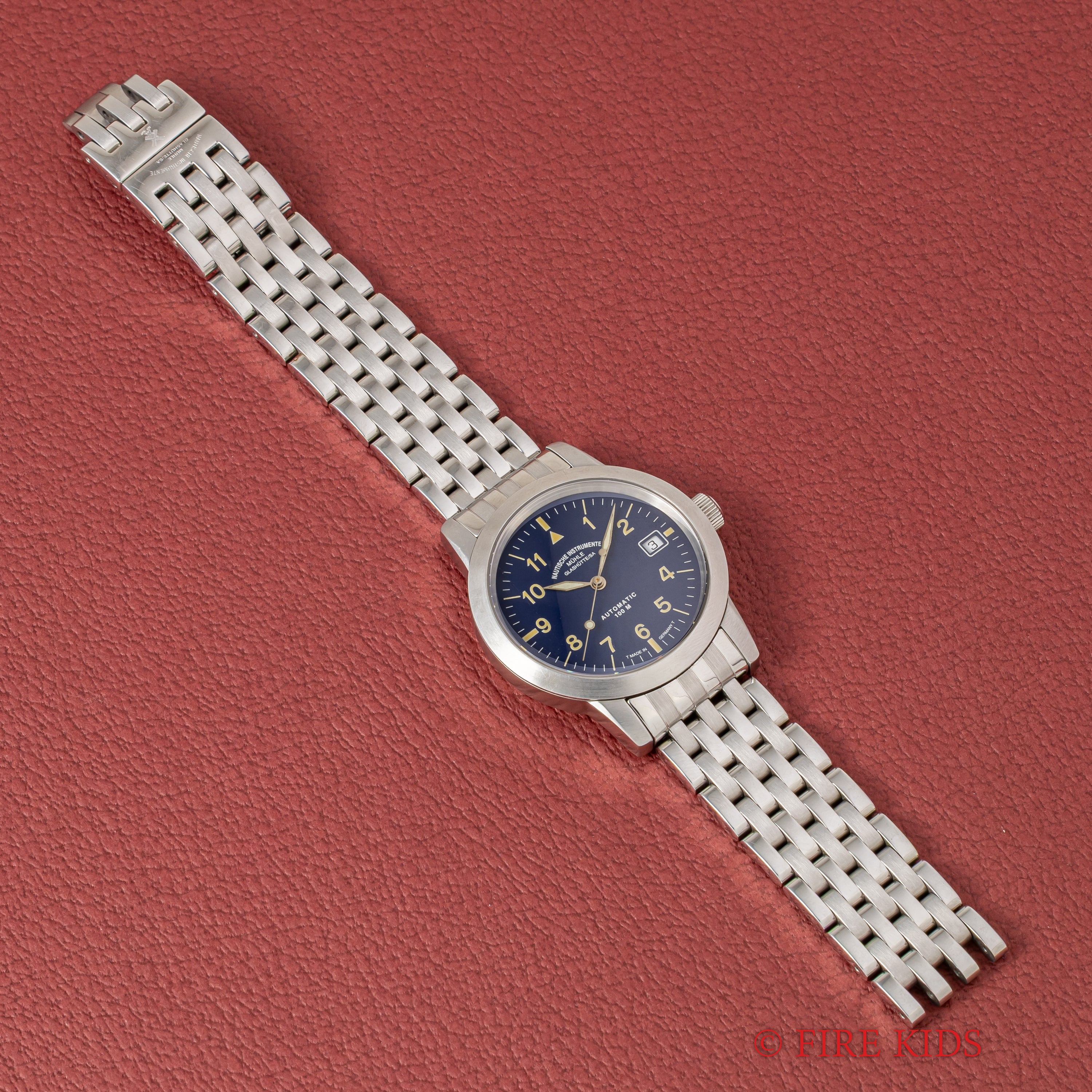 ミューレ・グラスヒュッテ 1990年代製 ブルーアラビアダイヤル 自動巻 ドイツ製 トリチウム夜光