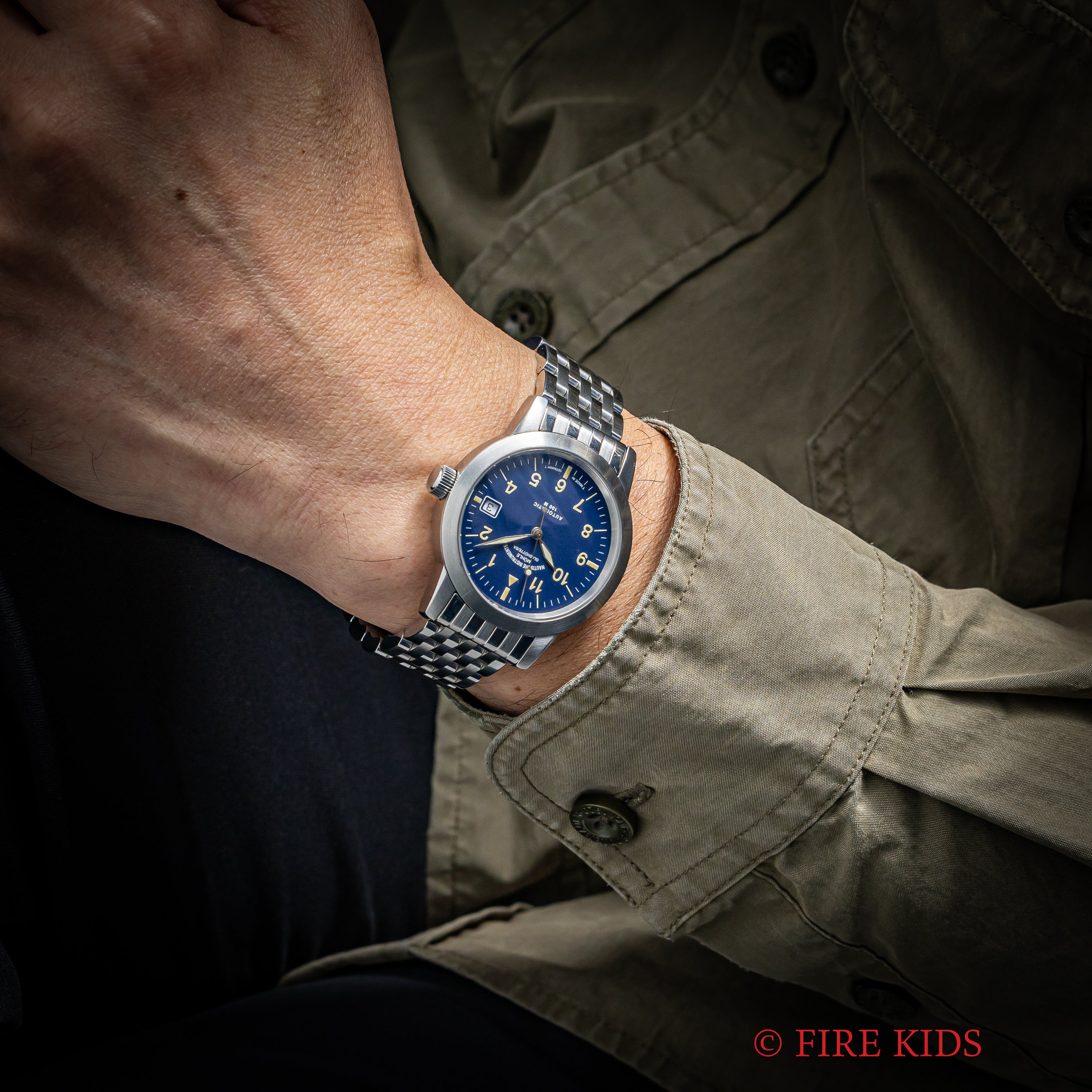 ミューレ・グラスヒュッテ 1990年代製 ブルーアラビアダイヤル 自動巻 ドイツ製 トリチウム夜光