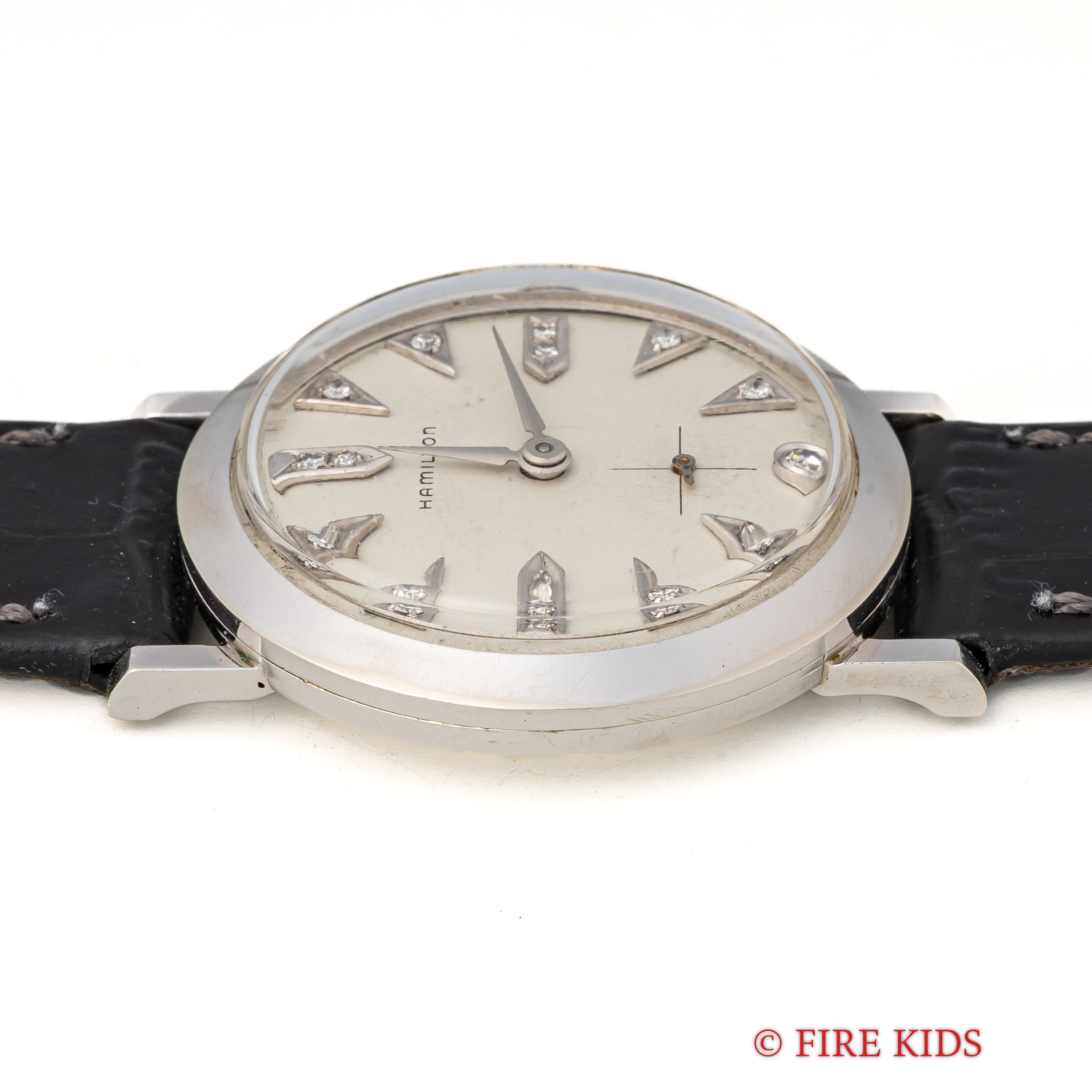 ハミルトン 14金無垢 ホワイトゴールドケース 15Pダイヤ 1950年代製 手巻き
