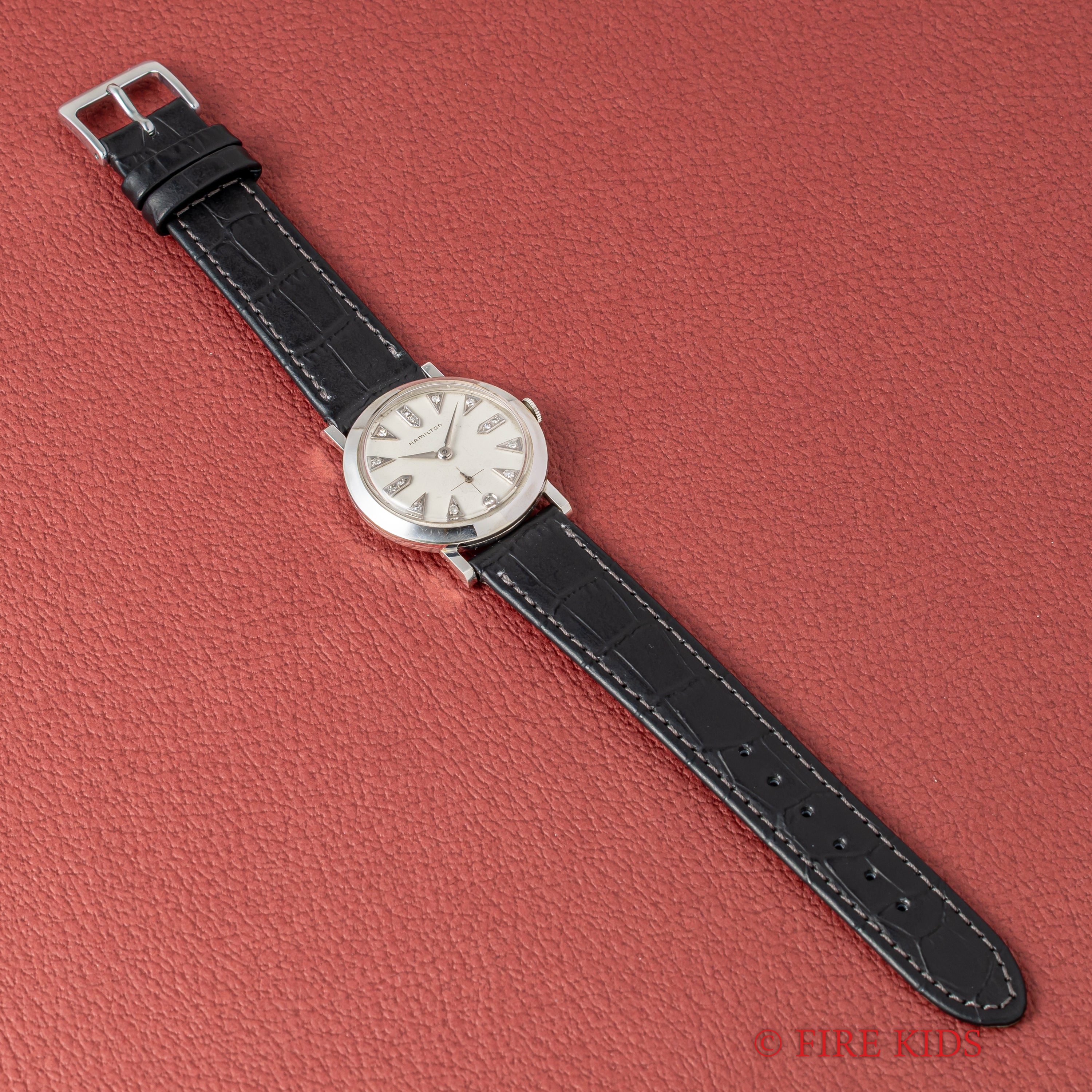 ハミルトン 14金無垢 ホワイトゴールドケース 15Pダイヤ 1950年代製 手巻き