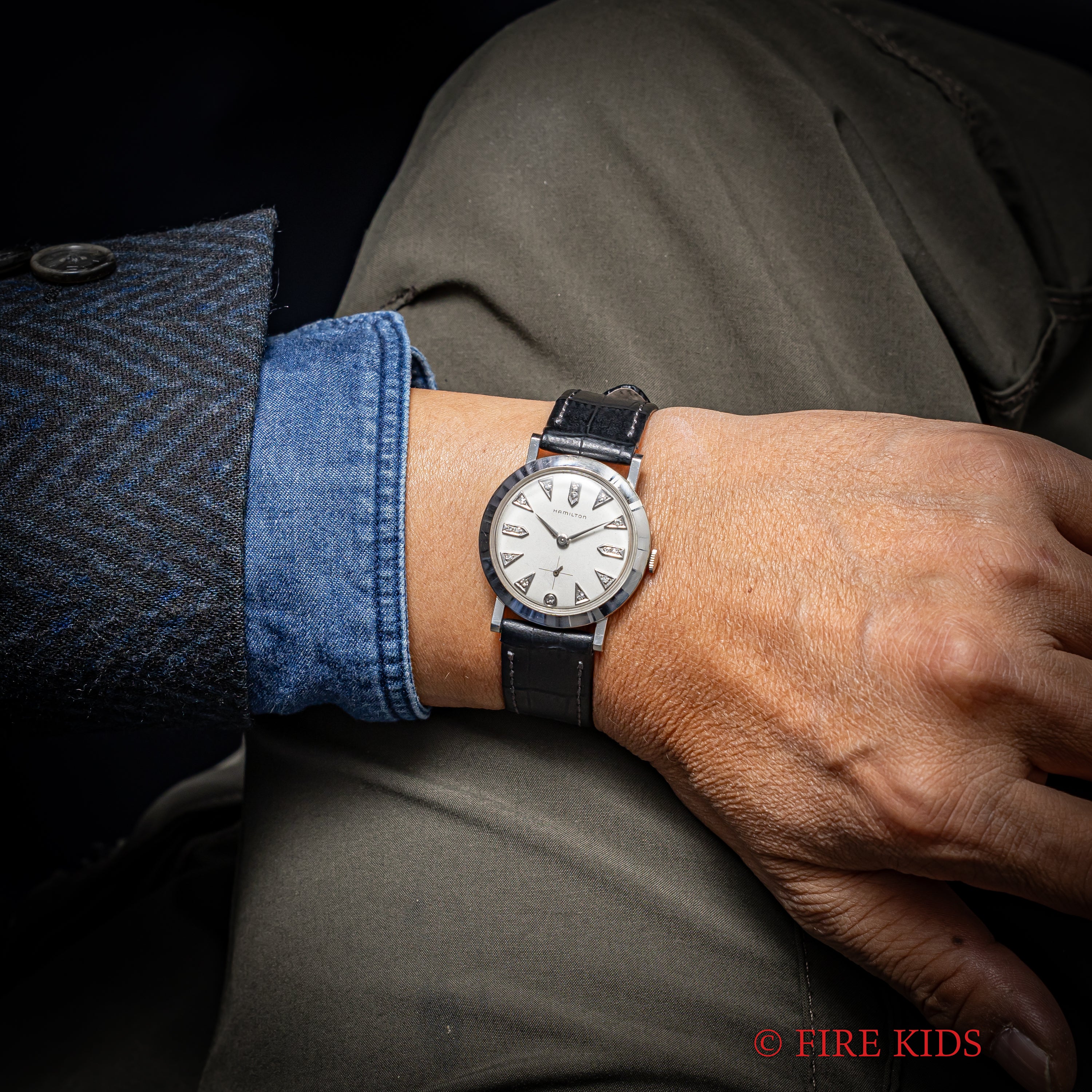 ハミルトン 14金無垢 ホワイトゴールドケース 15Pダイヤ 1950年代製 手巻き