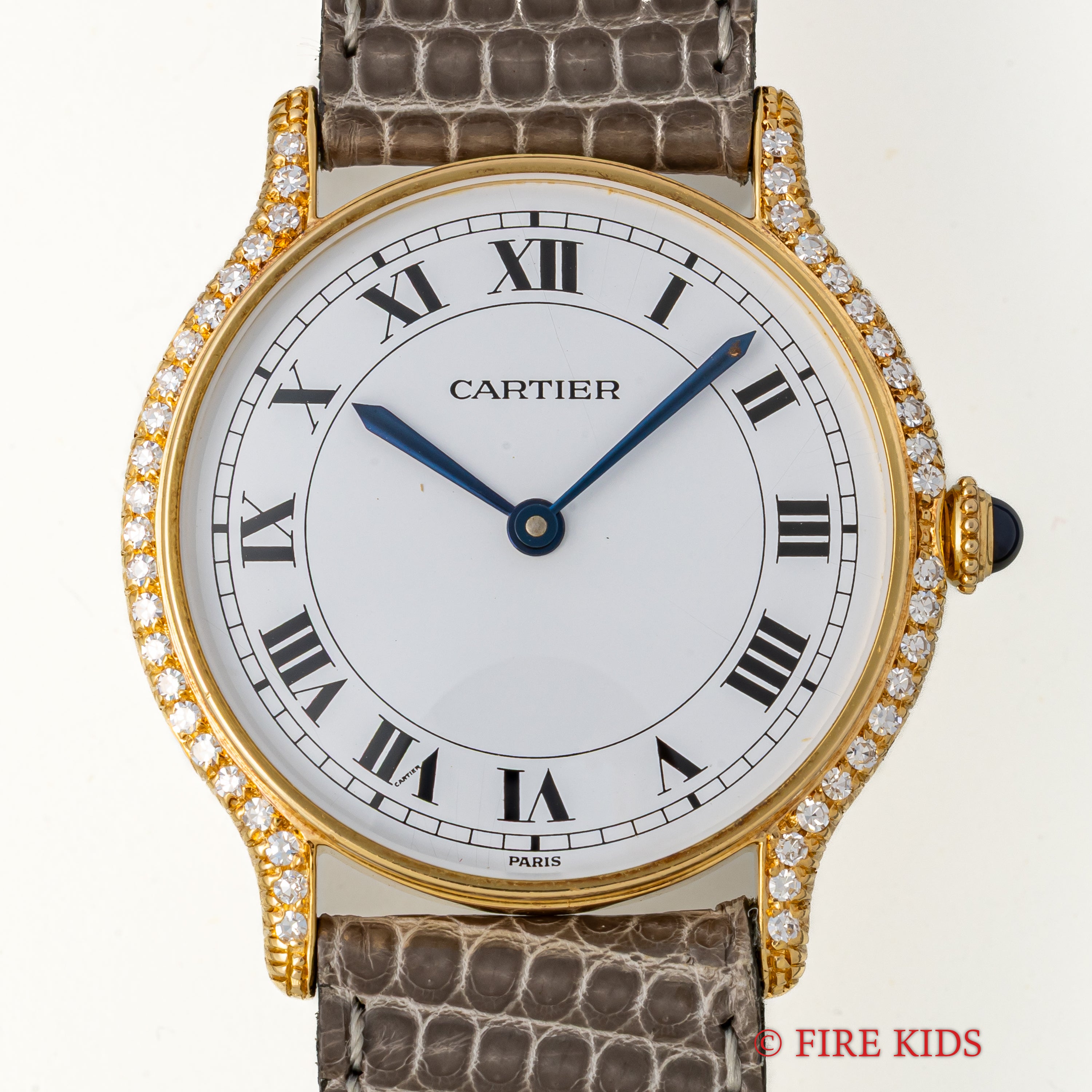 カルティエ リヴィエラLM PARISダイヤル 18金無垢 イエローゴールド フルダイヤ 1980年代製 箱付き　