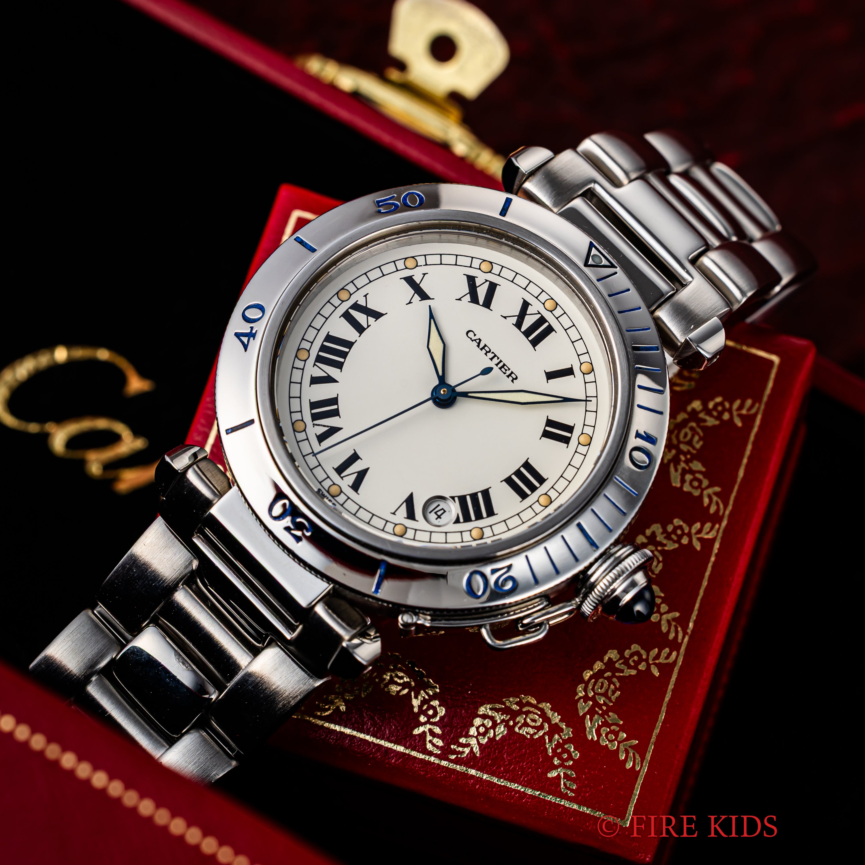 カルティエ パシャ プロンジャー 自動巻き 1980年代 38mmケース  ホワイトローマン