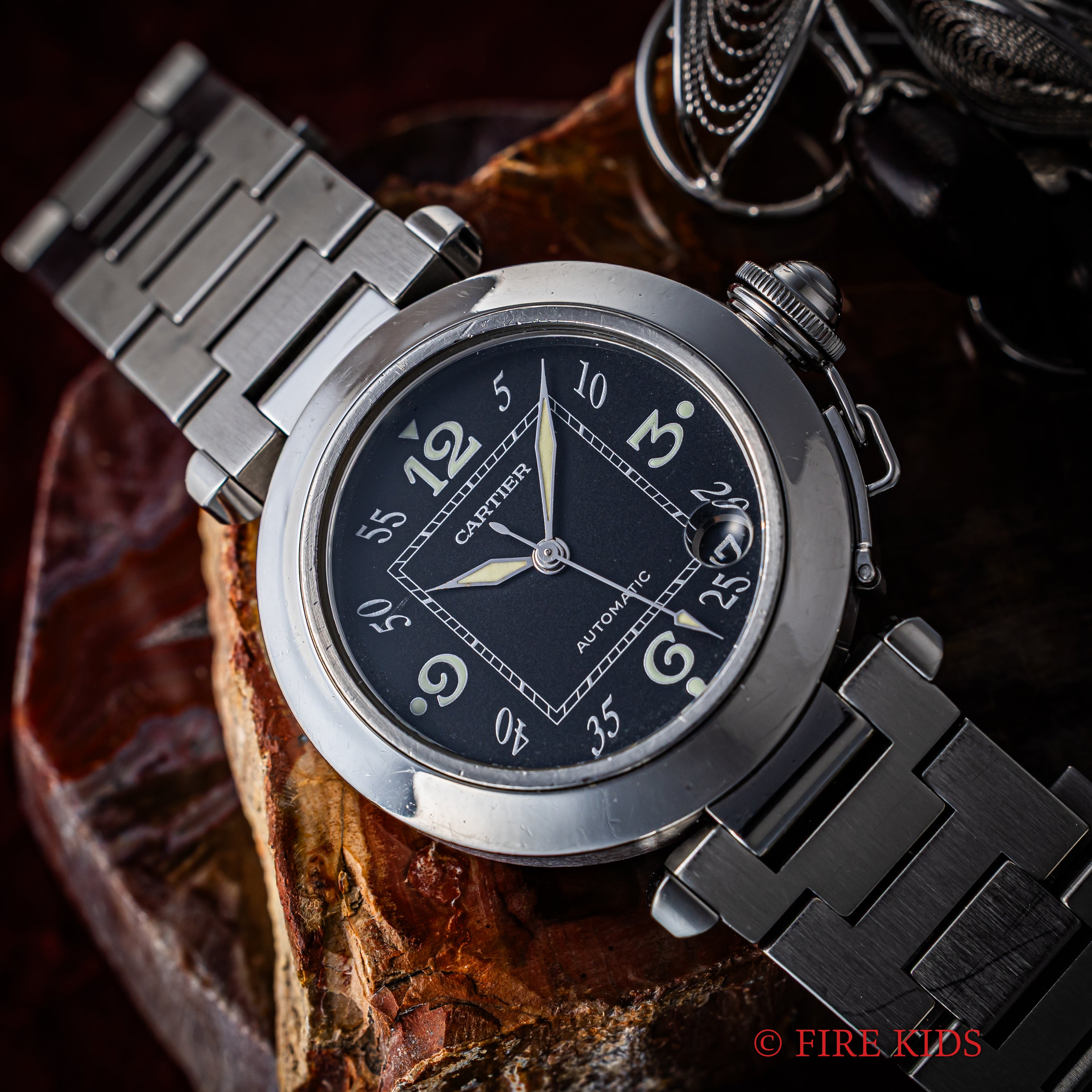 カルティエ パシャC 2000年代 ブラックアラビアダイヤル 自動巻 純正ブレス