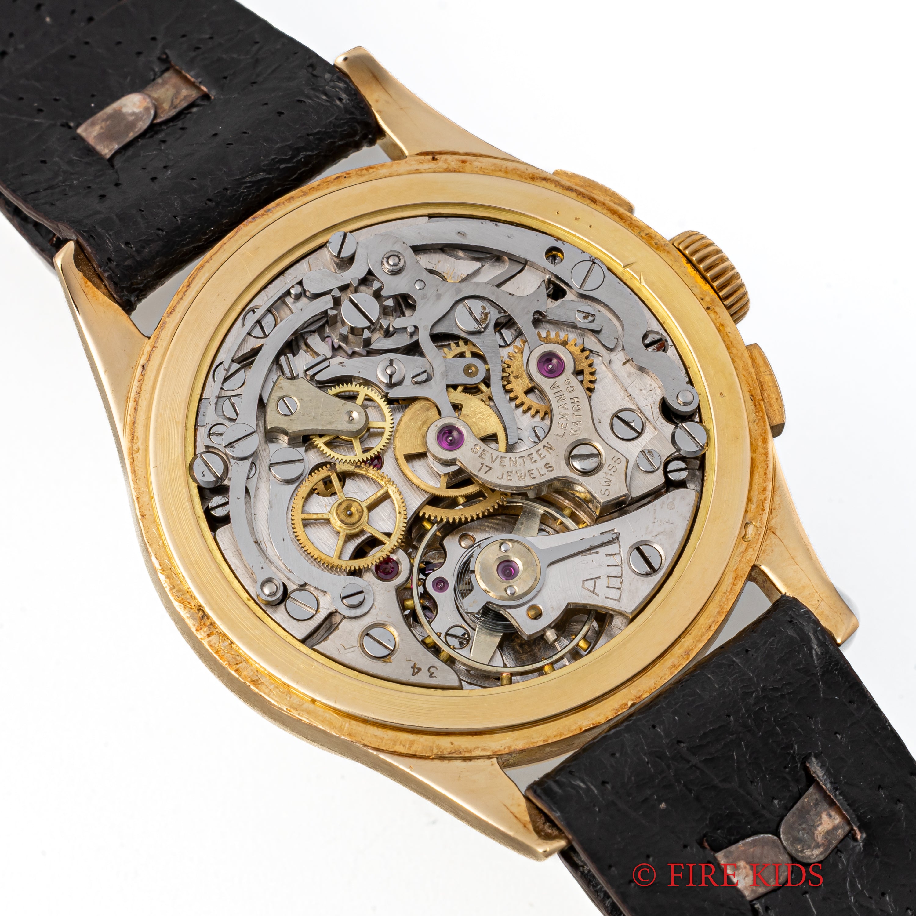 レマニア 18金無垢3レジスタークロノグラフ 1940年代製 Cal.27CHRO C12 ブラックミラーダイヤル