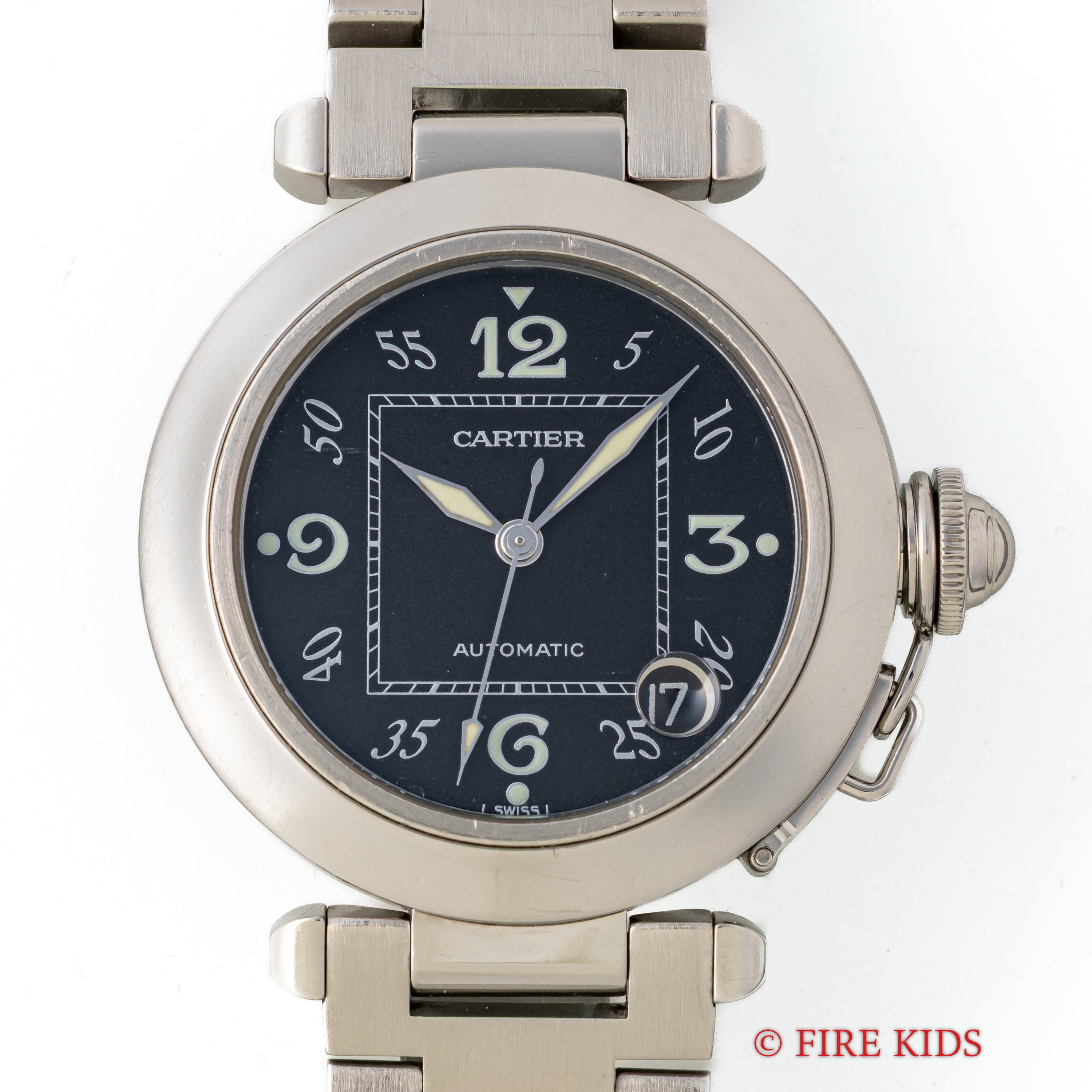 カルティエ パシャC 2000年代 ブラックアラビアダイヤル 自動巻 純正ブレス