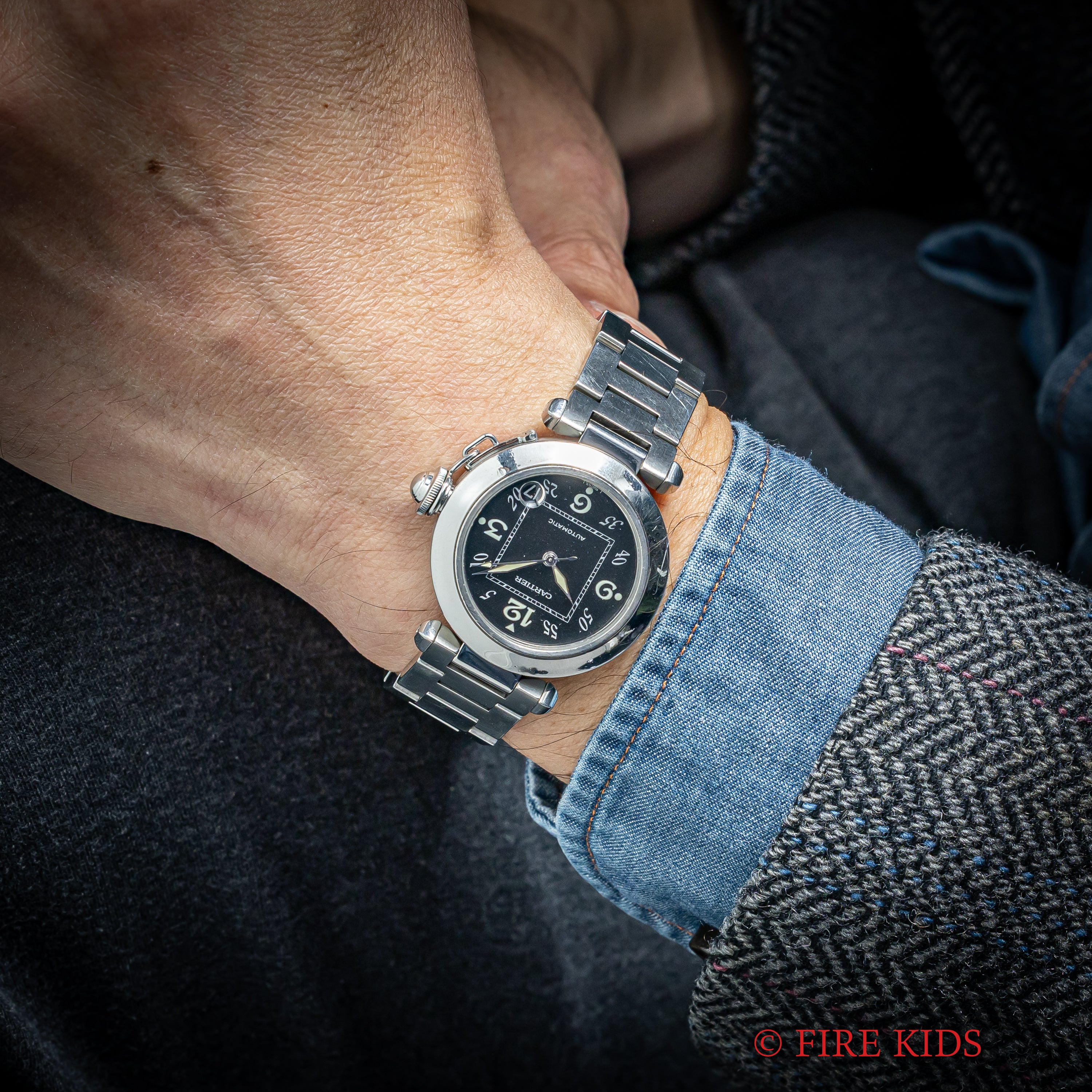 カルティエ パシャC 2000年代 ブラックアラビアダイヤル 自動巻 純正ブレス