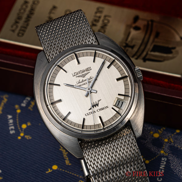 ロンジン ウルトラクロン 1970年代製 シルバーダイヤル 純正メッシュ