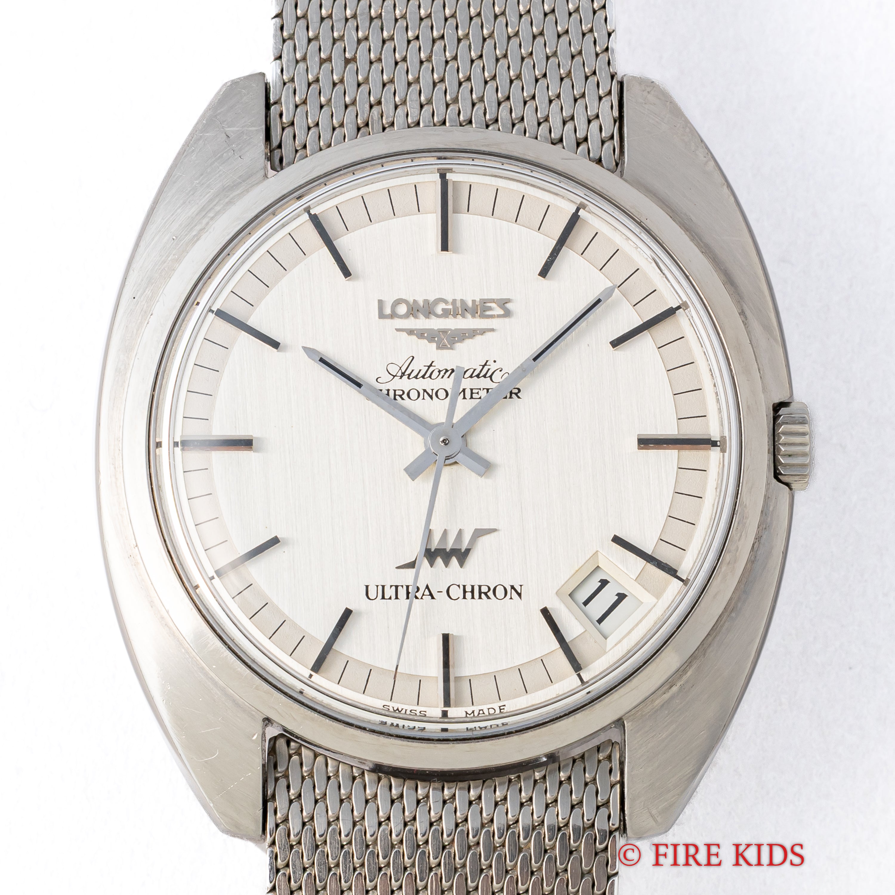 ロンジン ウルトラクロン 1970年代製 シルバーダイヤル 純正メッシュブレス付き 10振動自動巻き 箱付き