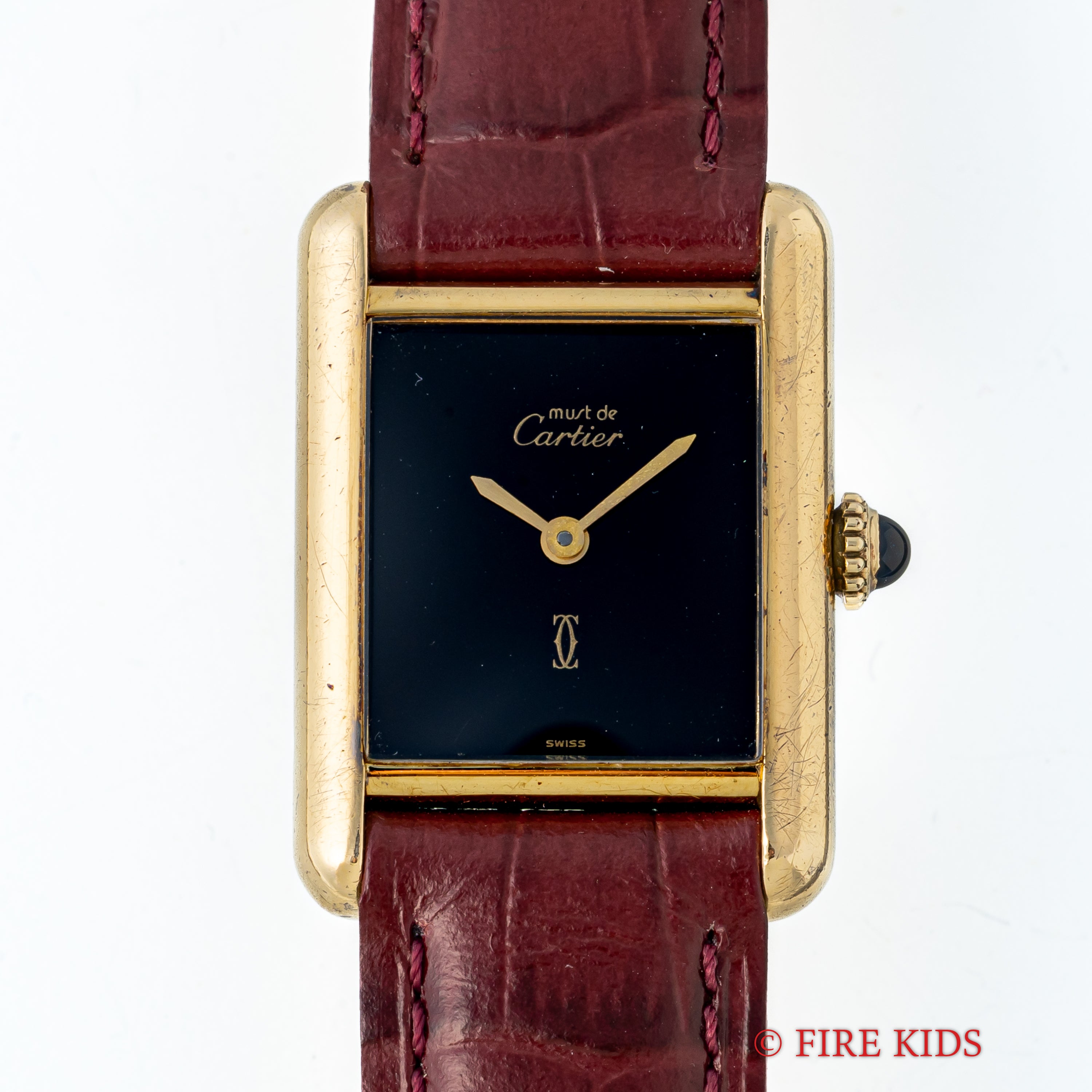 カルティエ マストタンク SMサイズ ブラックダイヤル 1980年代製 純正尾錠 箱付