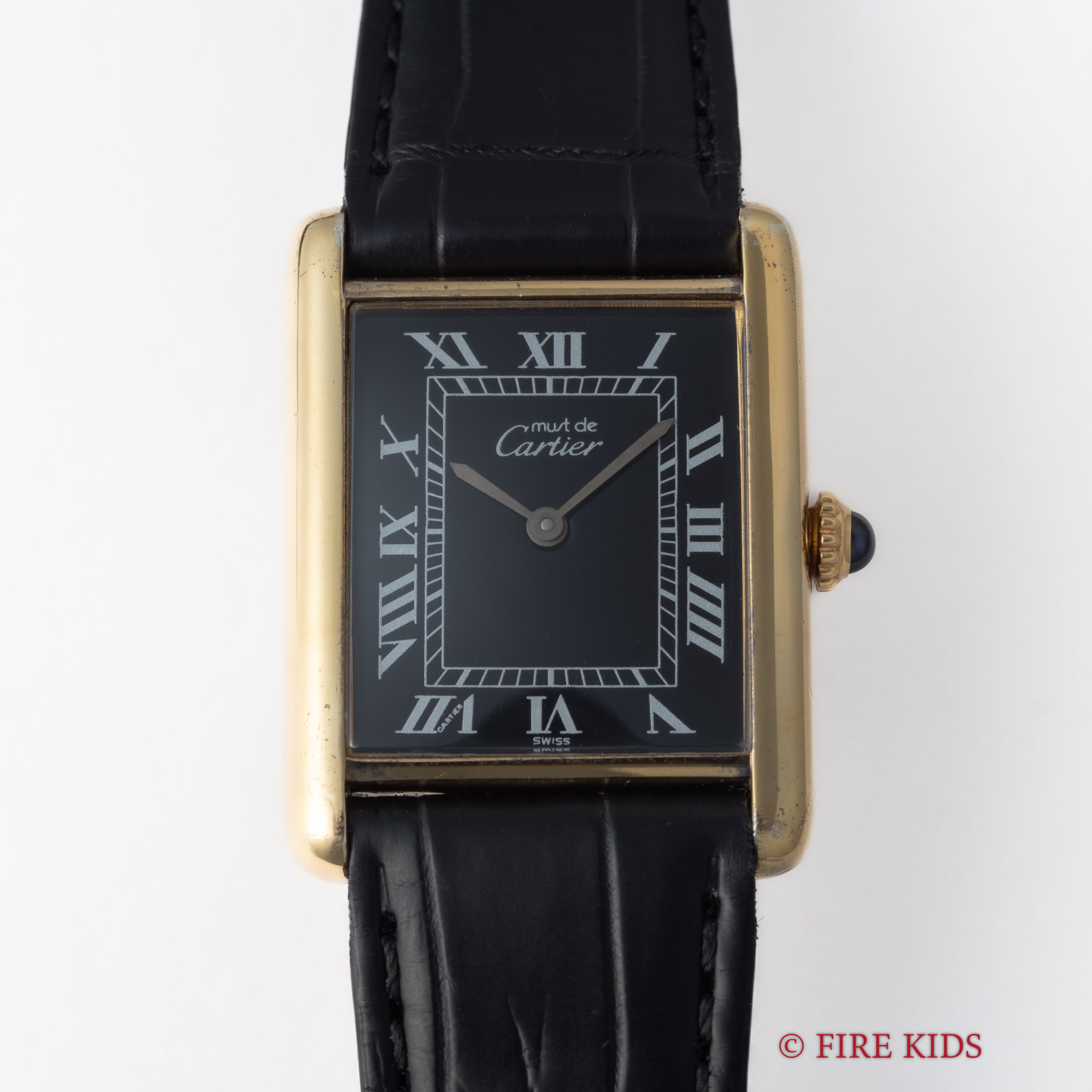 カルティエ マストタンク 1980年代製 LMサイズ ブラックローマンダイヤル 手巻 純正尾錠