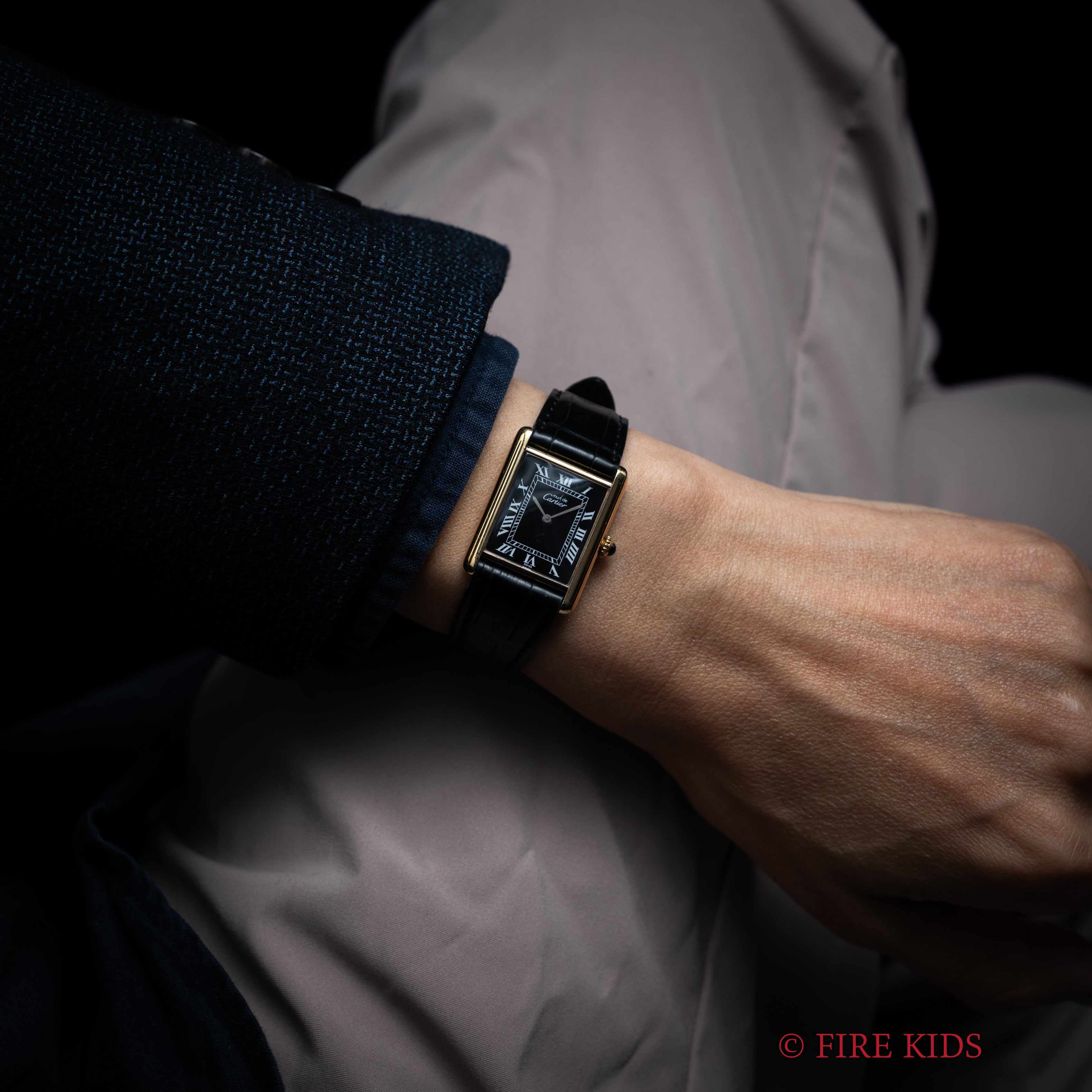 カルティエ マストタンク 1980年代製 LMサイズ ブラックローマンダイヤル 手巻 純正尾錠