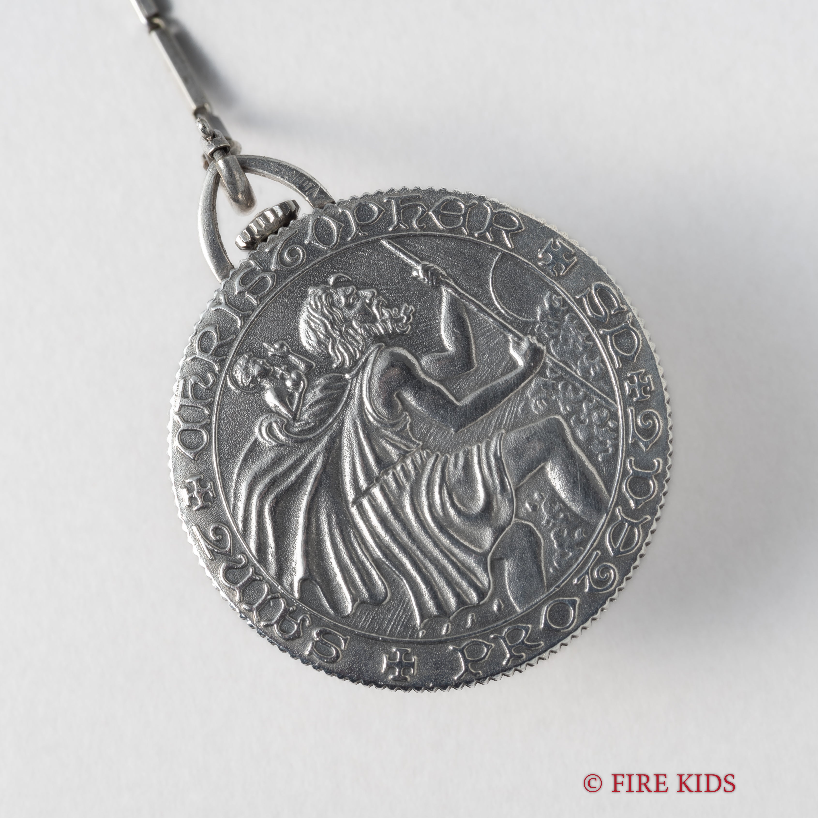 モバード 銀無垢コインペンダントウォッチ セントクリストファー チューラーWネーム