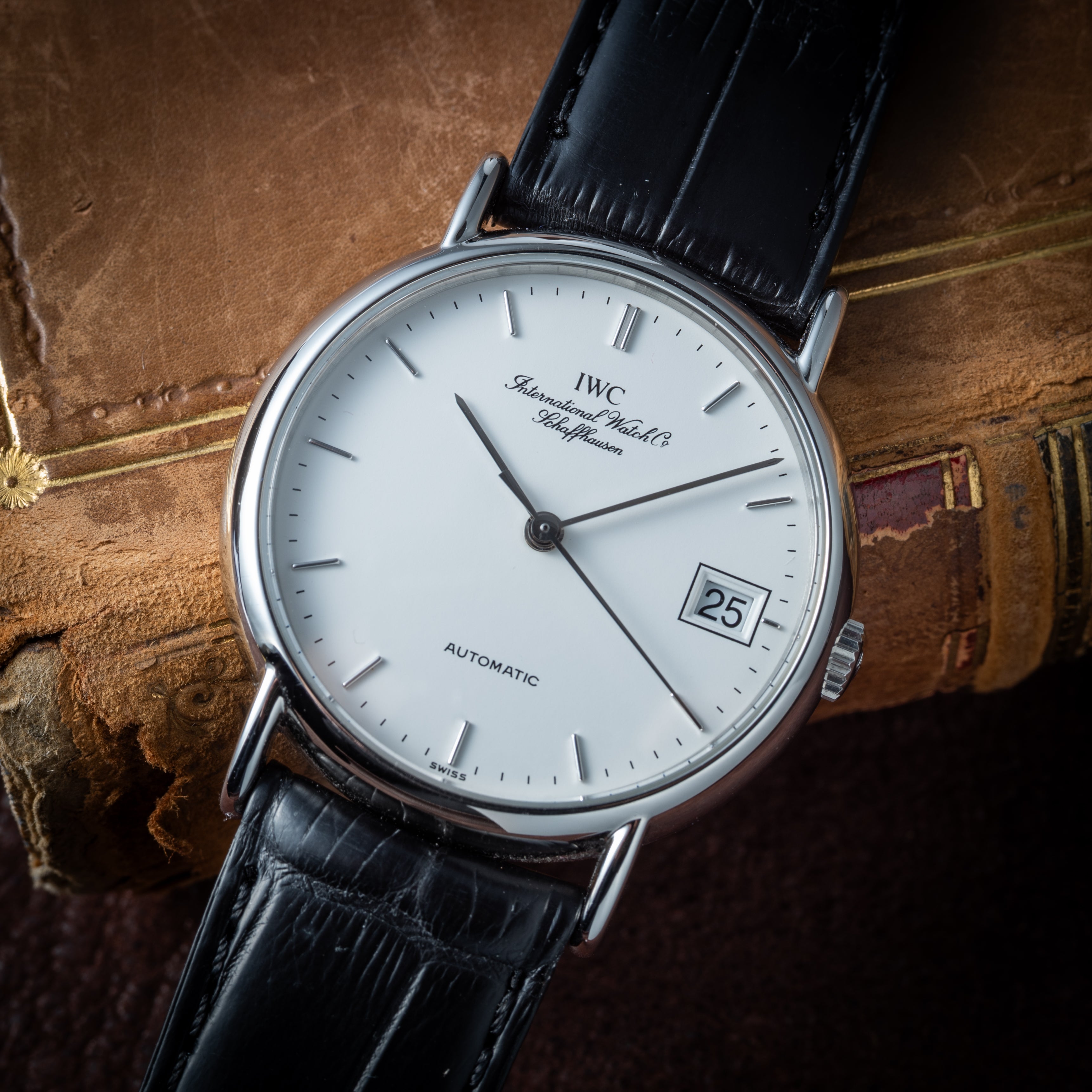 IWC ポートフィノ 2000年製 自動巻 ホワイトエナメルダイヤル 純正尾錠付き 純正革ベルト