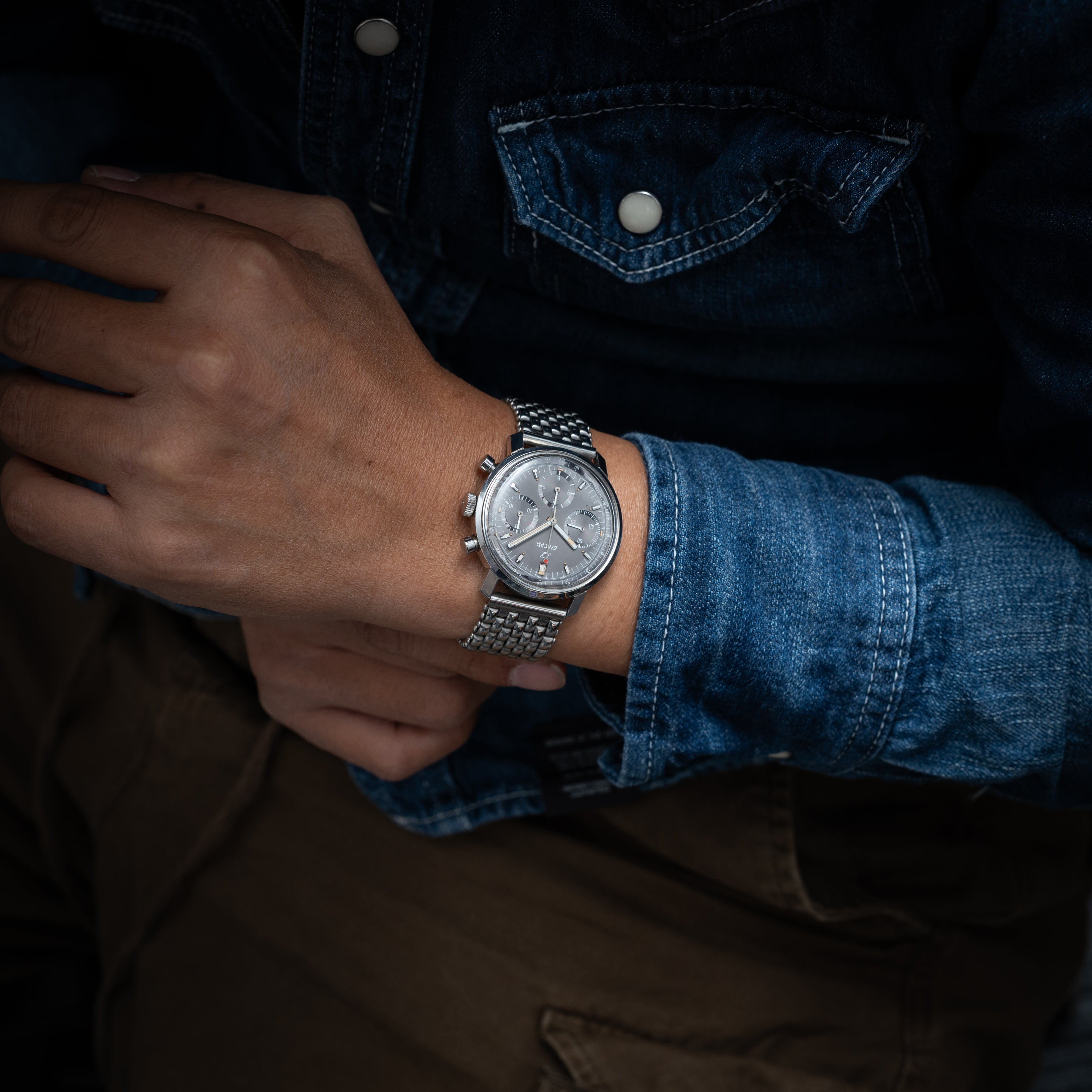 エニカ バルジュー72搭載クロノグラフ ガルニクス 1960年代製 手巻 社外ライスブレス