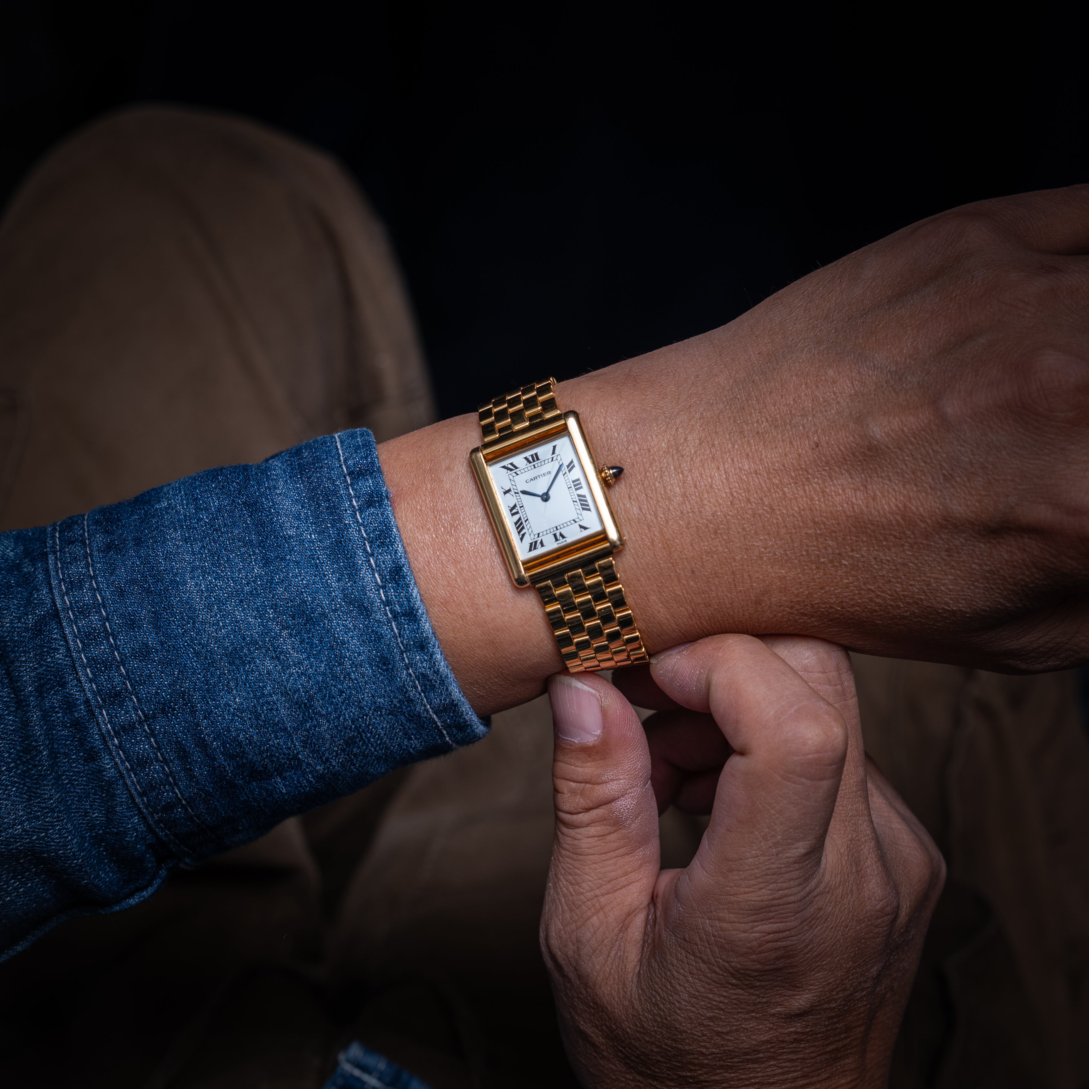 カルティエ タンクルイ18金無垢LMサイズ PARISダイヤル 手巻