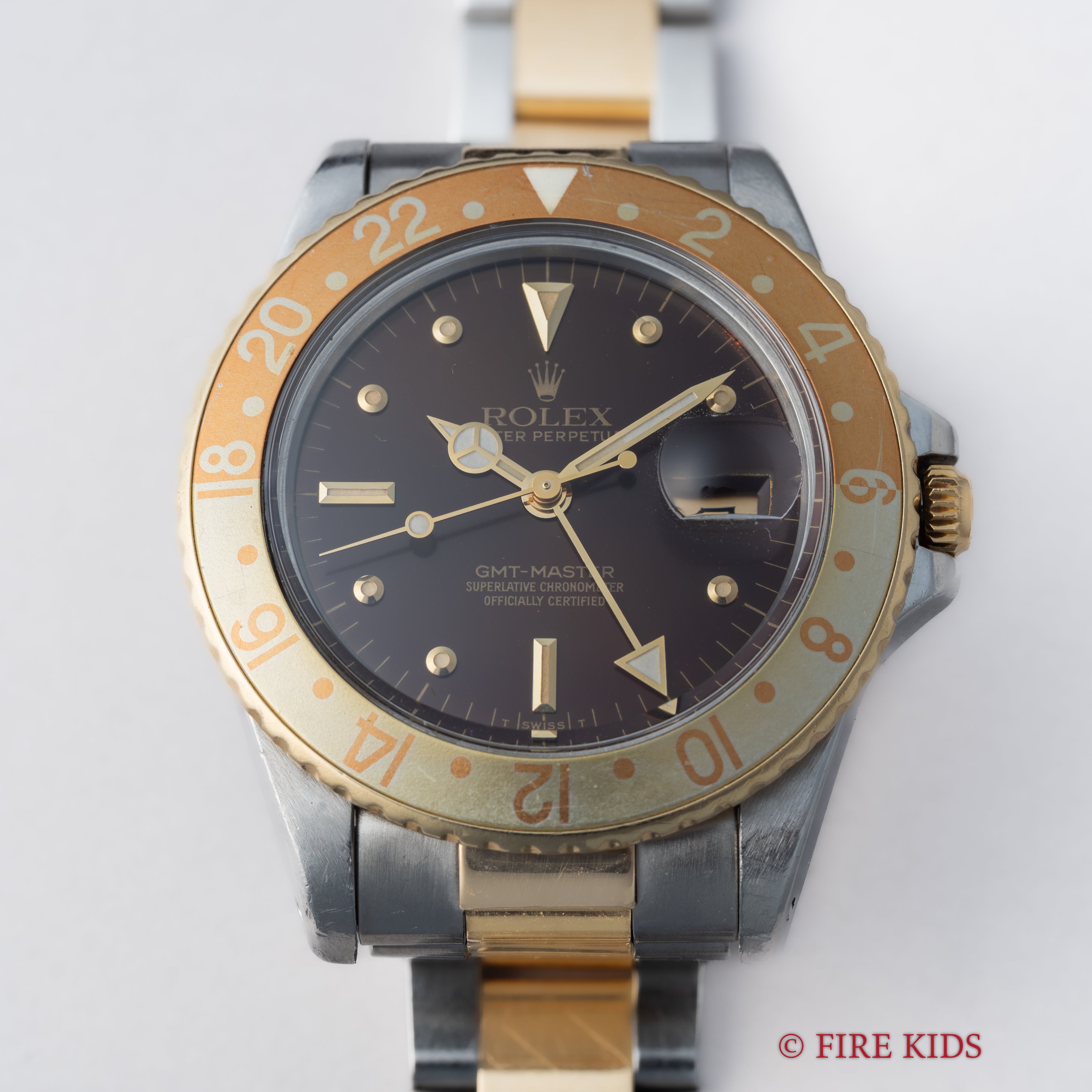ロレックス 1981年製GMTマスター コンビ 茶ツボ Ref.16753 ルートビア 3連コンビオイスターブレス