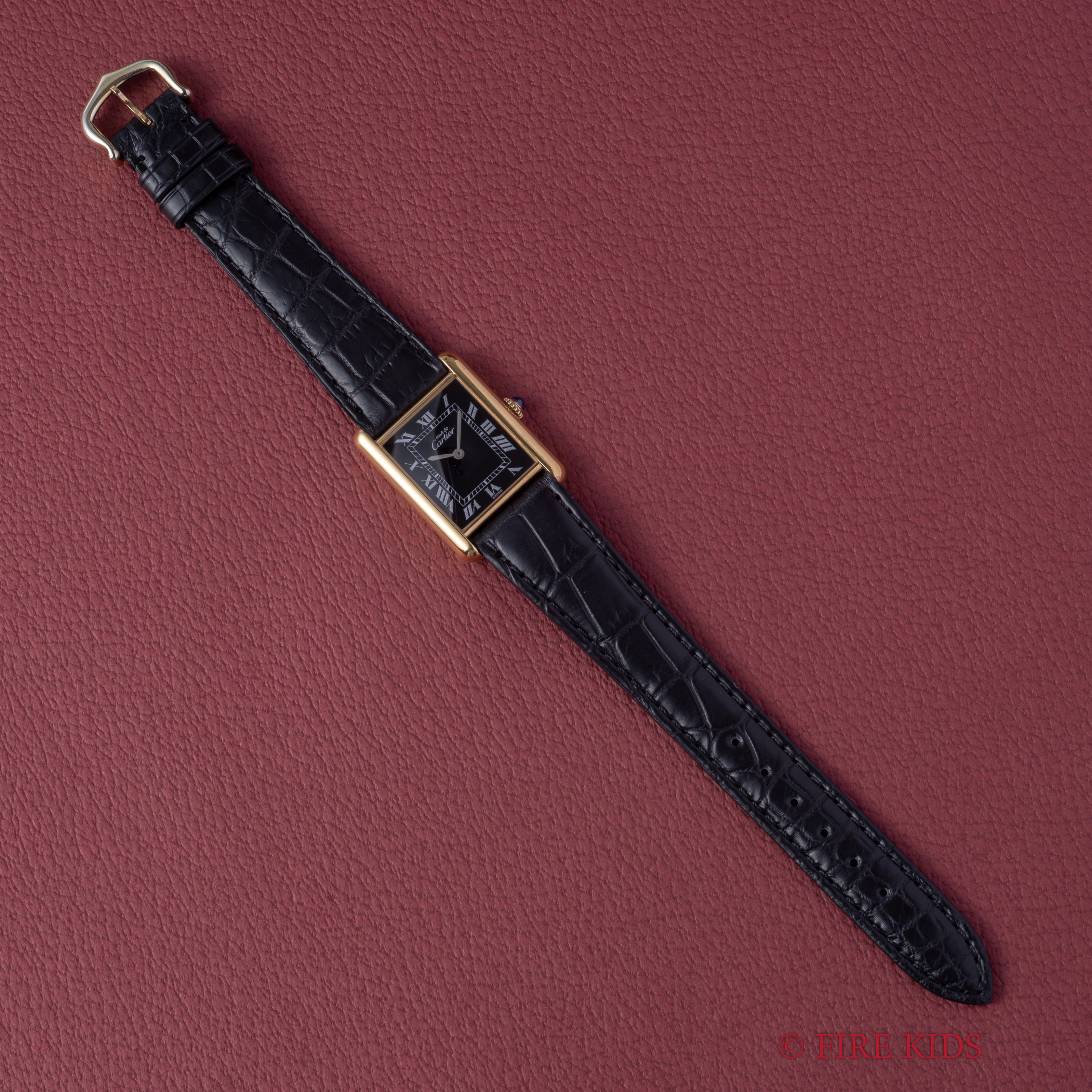 カルティエ マストタンク 1980年代製 LMサイズ ブラックローマンダイヤル 手巻 純正尾錠 箱ギャラ付