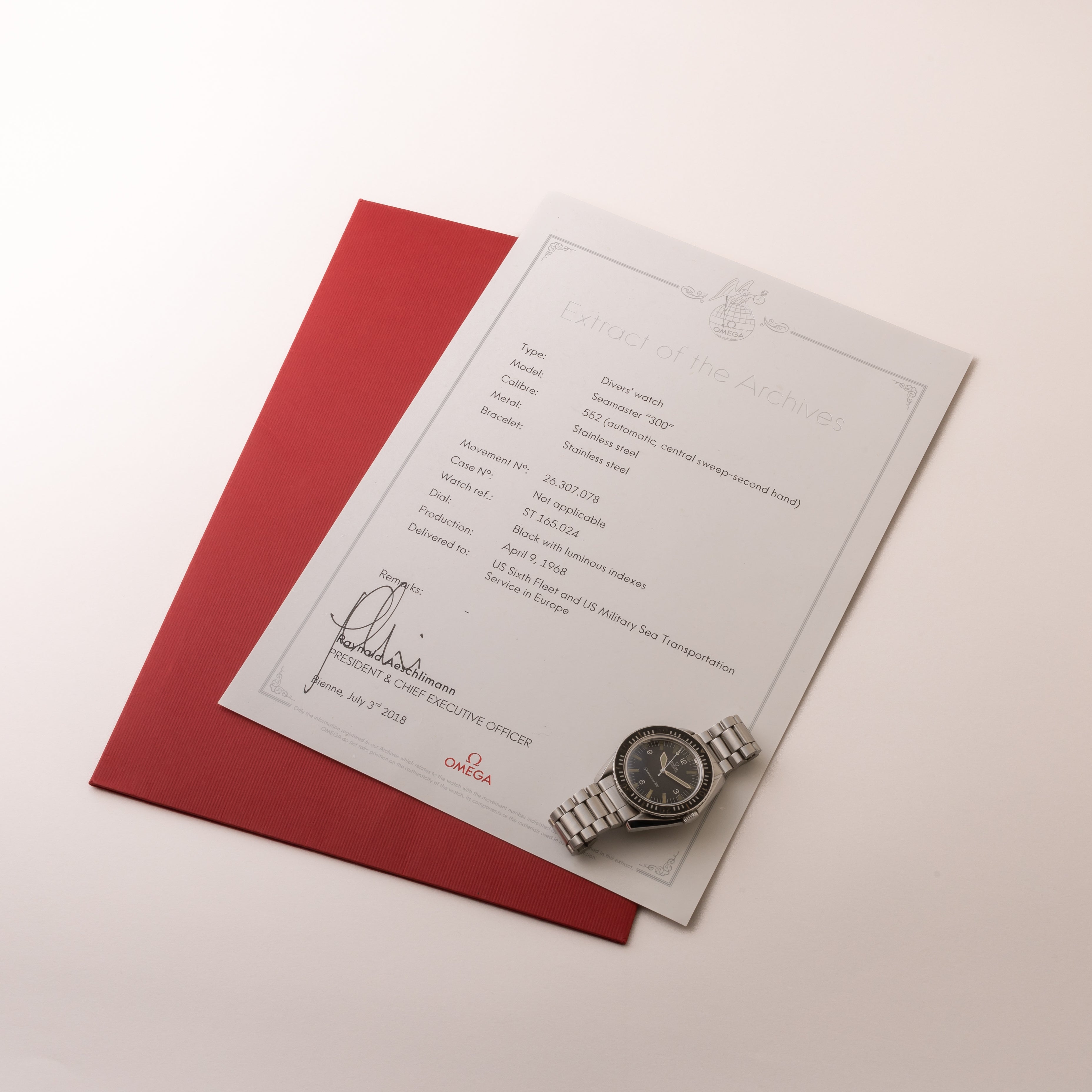 JUNHERMES オレンジMMレフィル未使用 オメガ シーマスター300 1968年 アメリカ海軍 ST165.024