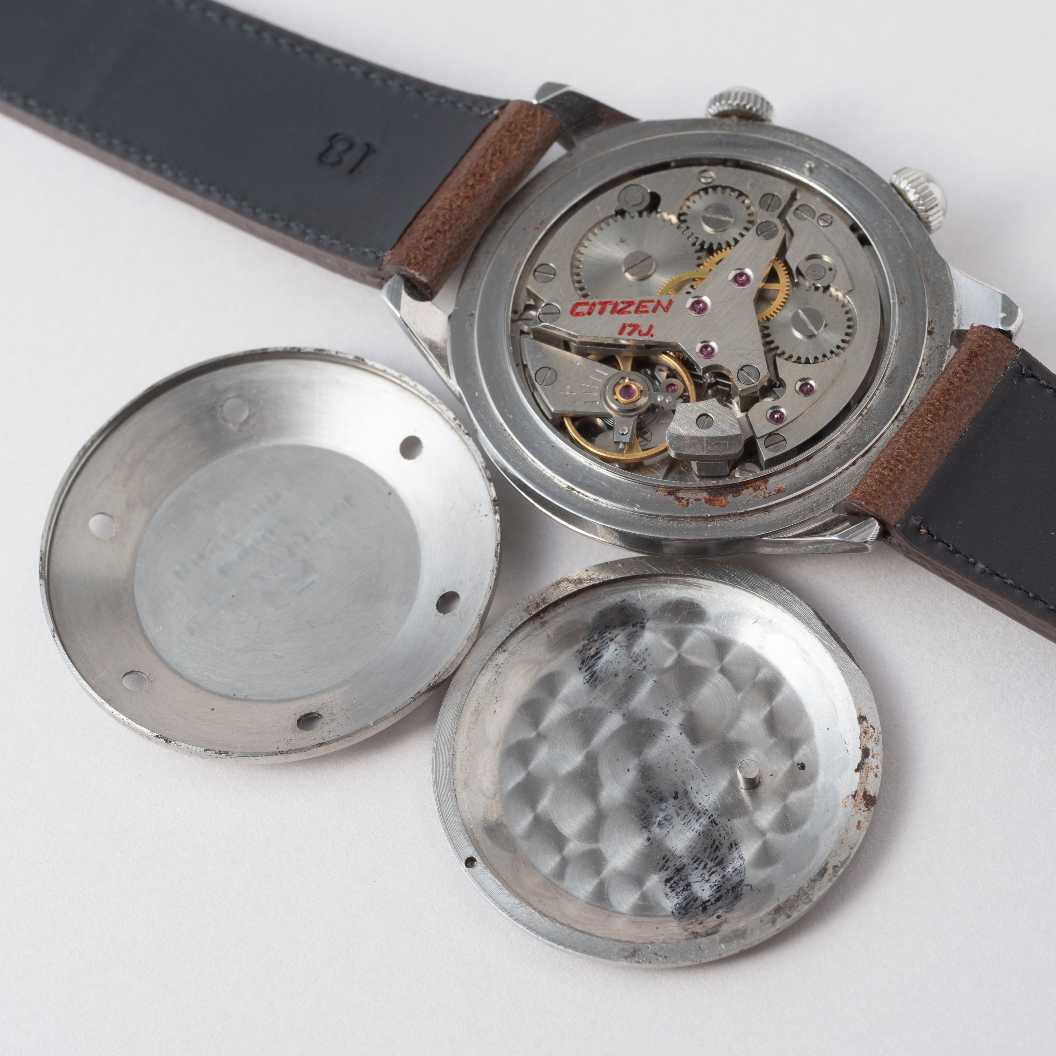 【人気超歓迎】OH済　シチズン　アラームデイト　ガンメタ文字盤　手巻時計 時計