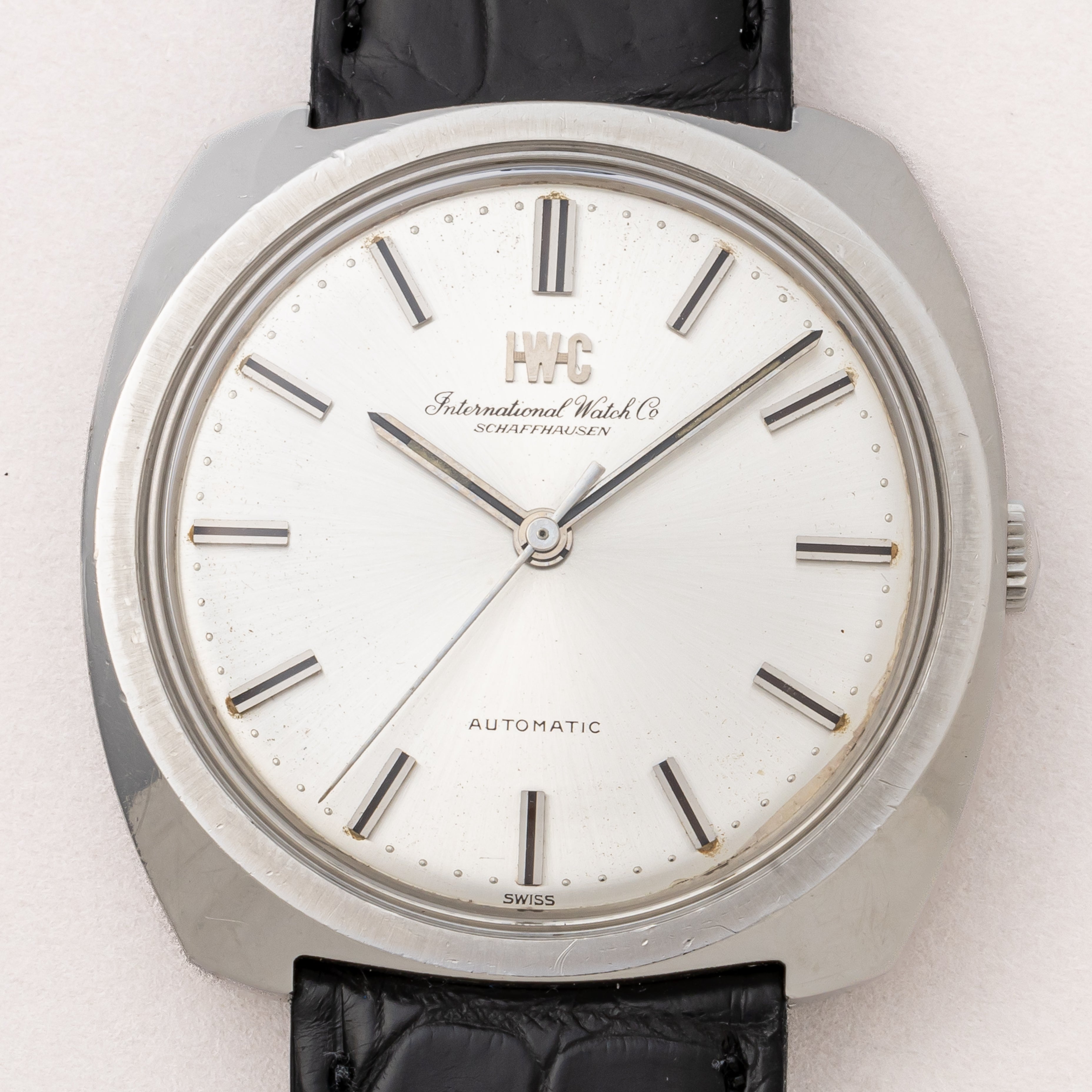 IWC オートマチック クッションケース シルバ− SS 自動巻 メンズ腕時計 ヴィンテージ 男