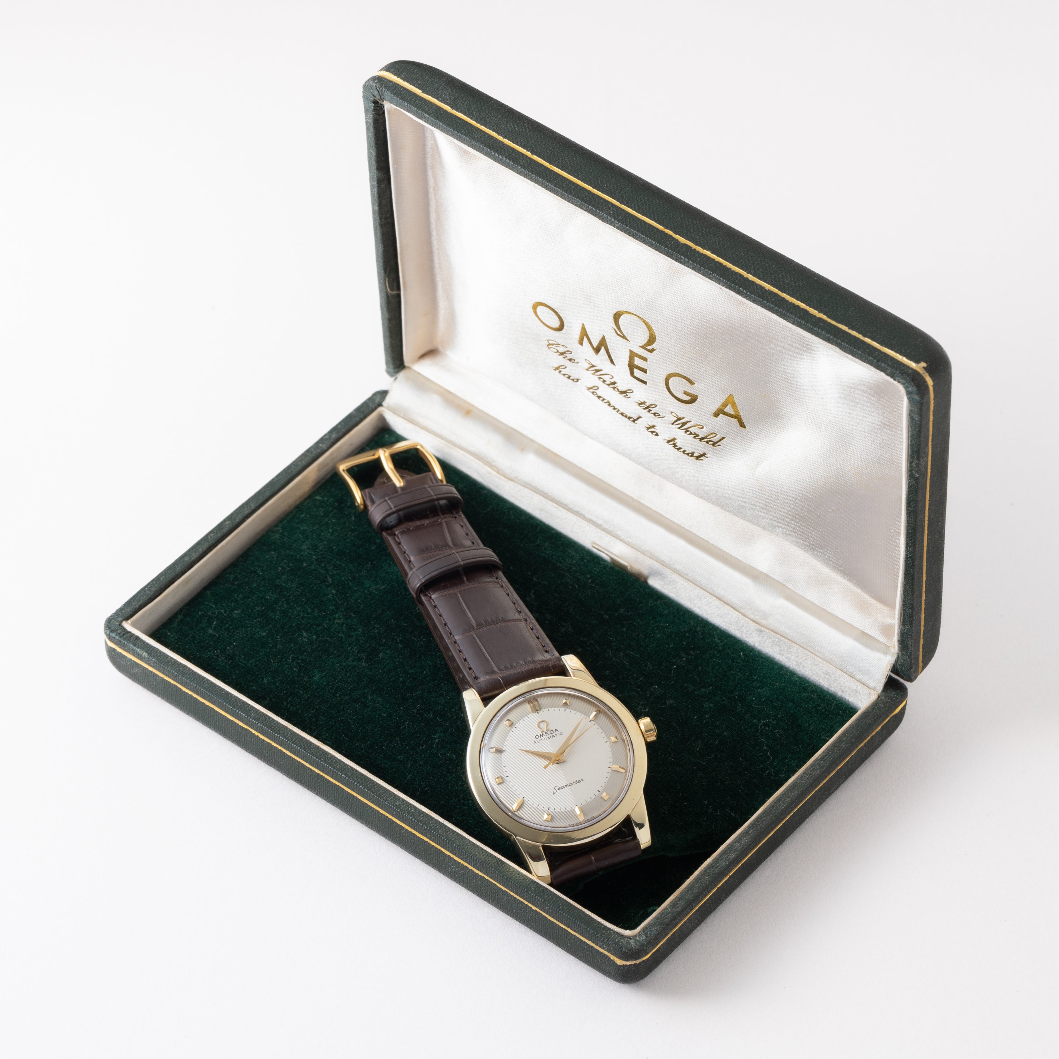 オメガ シーマスターオートマチック 1952年製 トップゴールド シェブロンダイヤル Ref.2577-17SC 箱付き