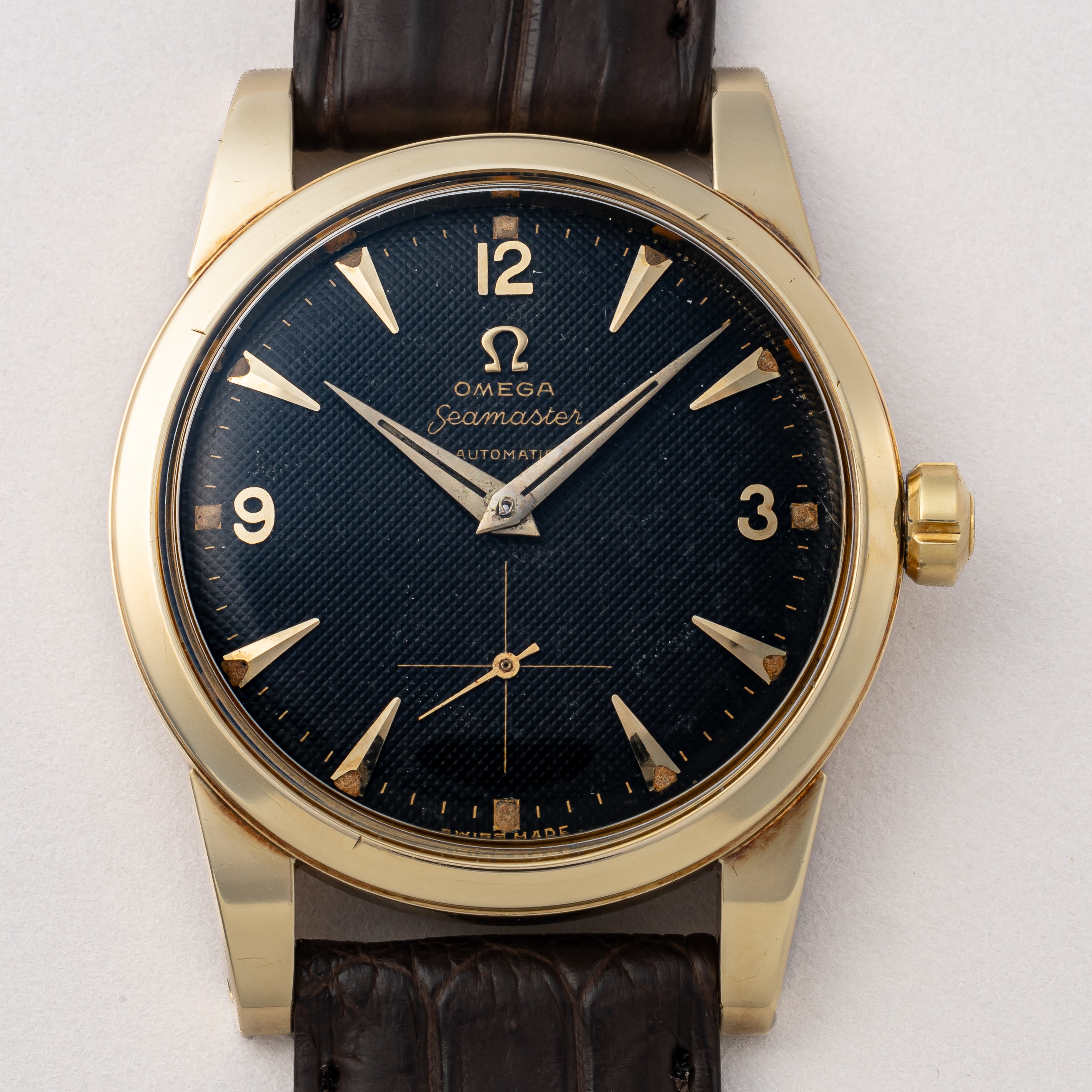 オメガ シーマスター 14金無垢ケース Ref.2576 ブラックギョウシェダイヤル 1952年頃