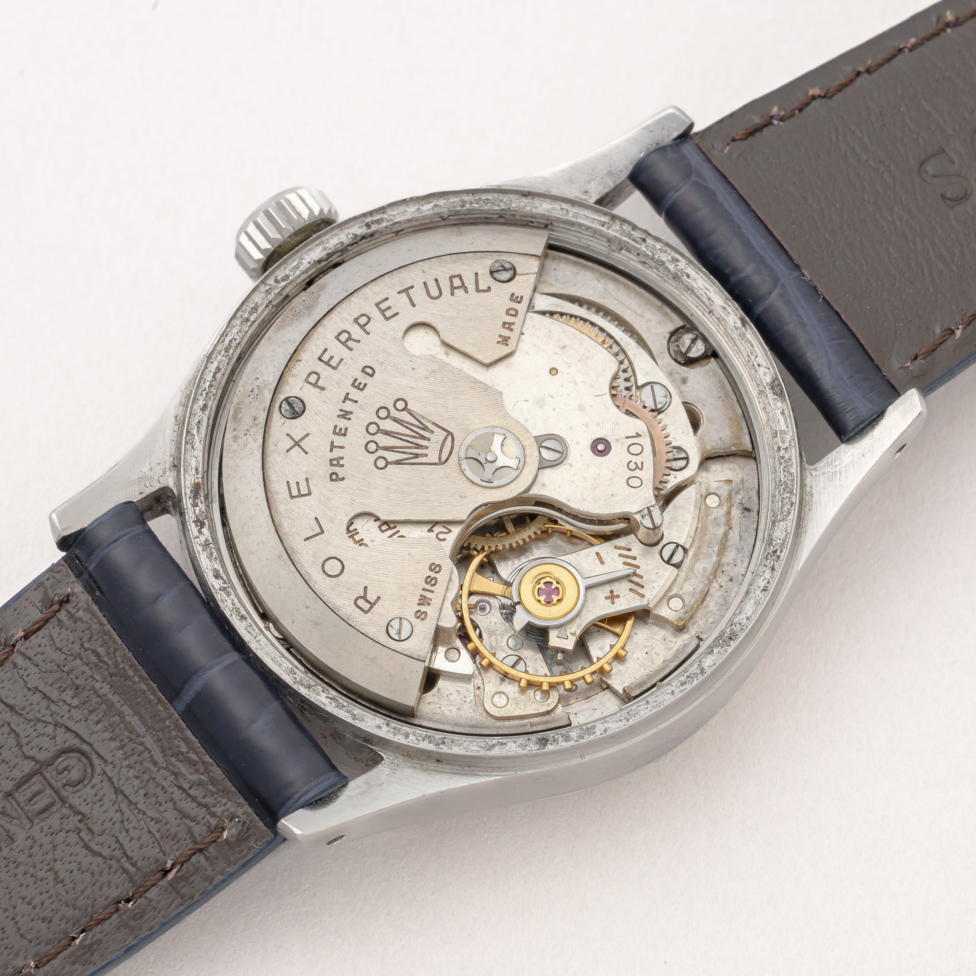 ロレックス オイスター パーペチュアル デイト 1954年製 Ref.6518 ギョーシェダイヤル 赤黒カレンダー リダン