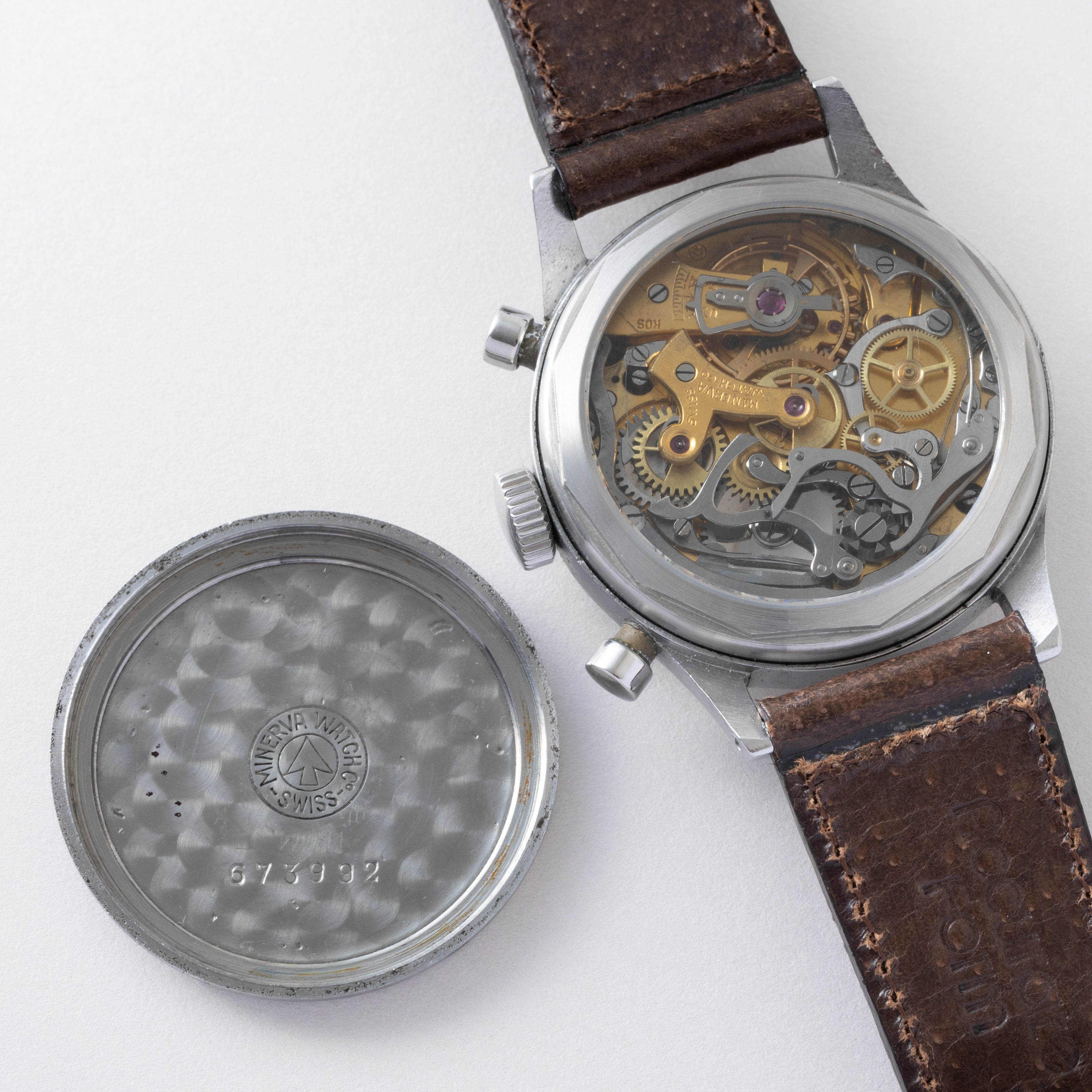 ミネルバ 2レジスタークロノグラフ Cal.20CH サーモンピンクダイヤル